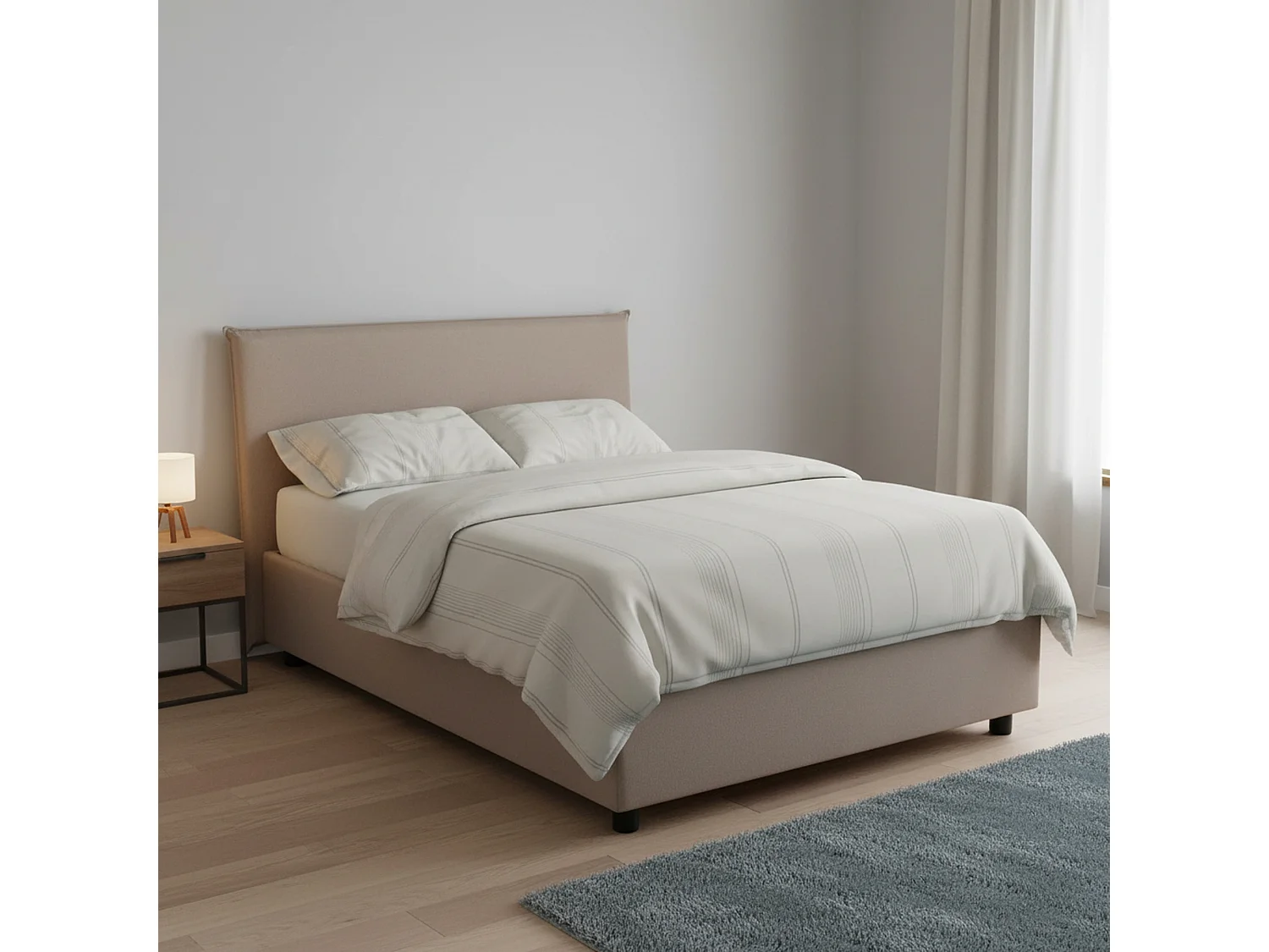 Lit double Asmara, lit coffre avec revêtement en tissu, 100% Made in Italy, ouverture frontale, avec matelas 120x190 cm inclus, gris tourterelle