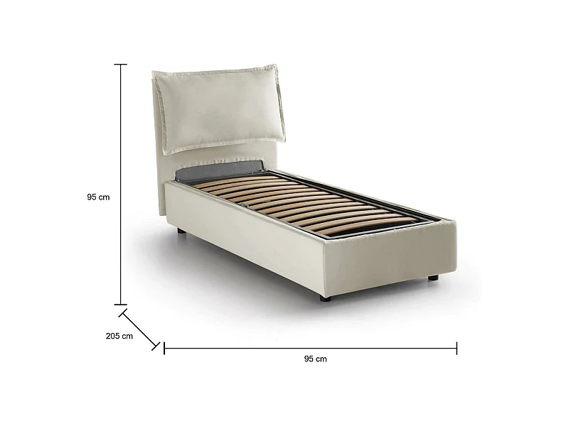 Lit simple Vanessa, Lit coffre avec revêtement en tissu, 100% Made in Italy, Ouverture frontale, adapté pour matelas 80x190 cm, Beige