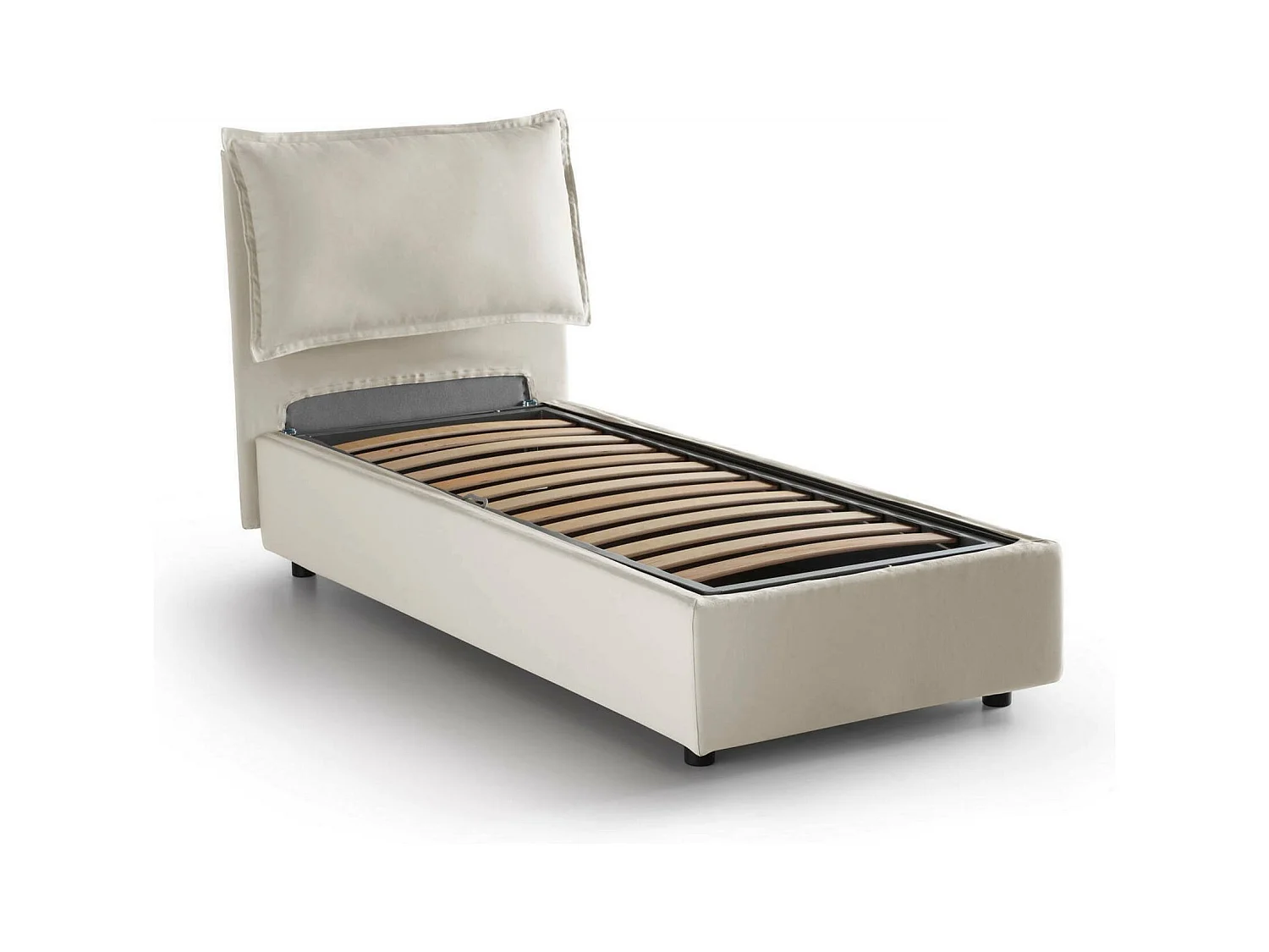 Vanessa eenpersoonsbed, Opbergbed met stoffen bekleding, 100% Made in Italy, Opening aan de voorkant, geschikt voor matras 80x190 cm, Beige