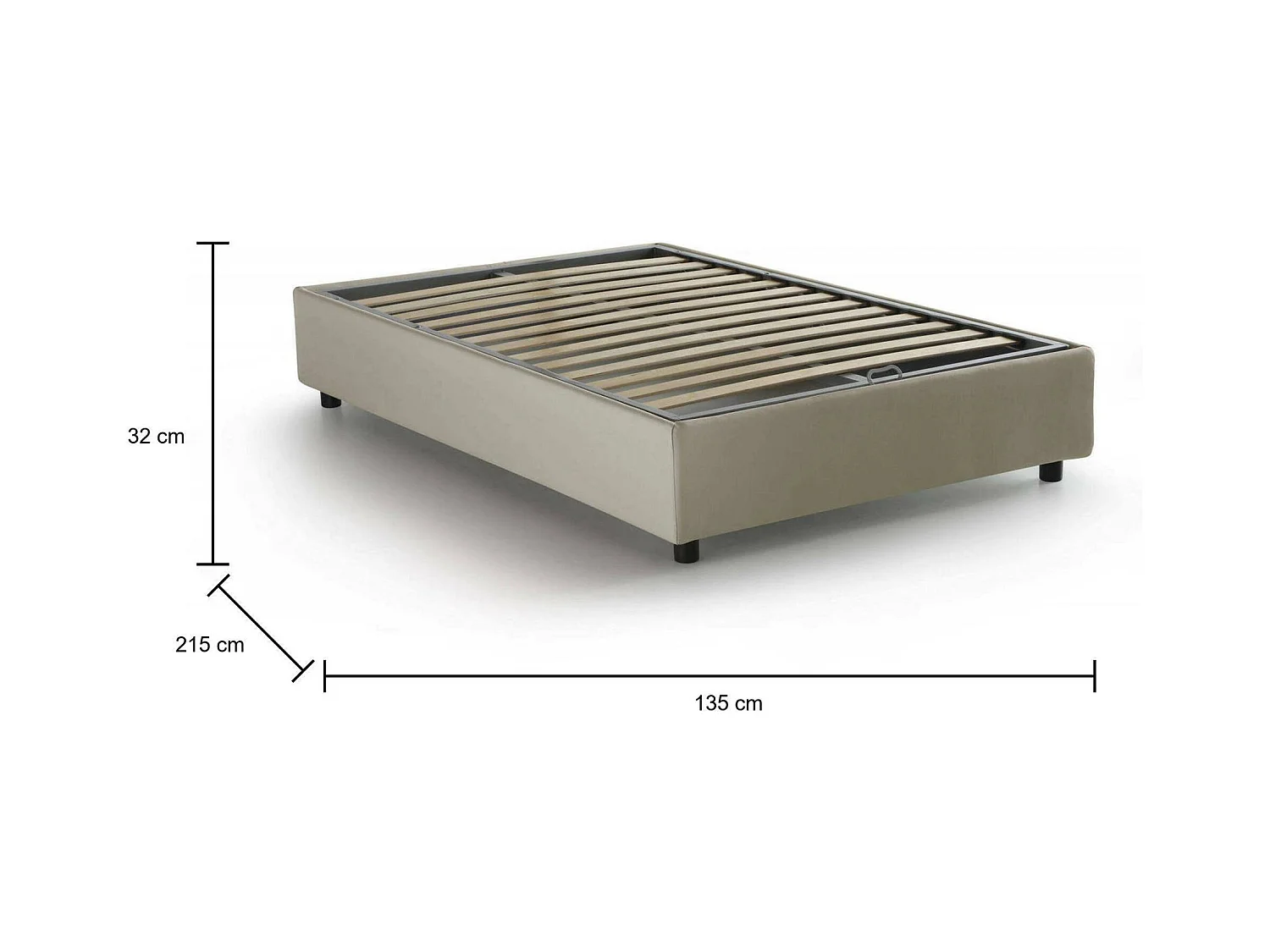 Lit double Arianna, lit coffre avec revêtement en tissu, 100% Made in Italy, ouverture frontale, adapté pour matelas 120x200 cm, Beige