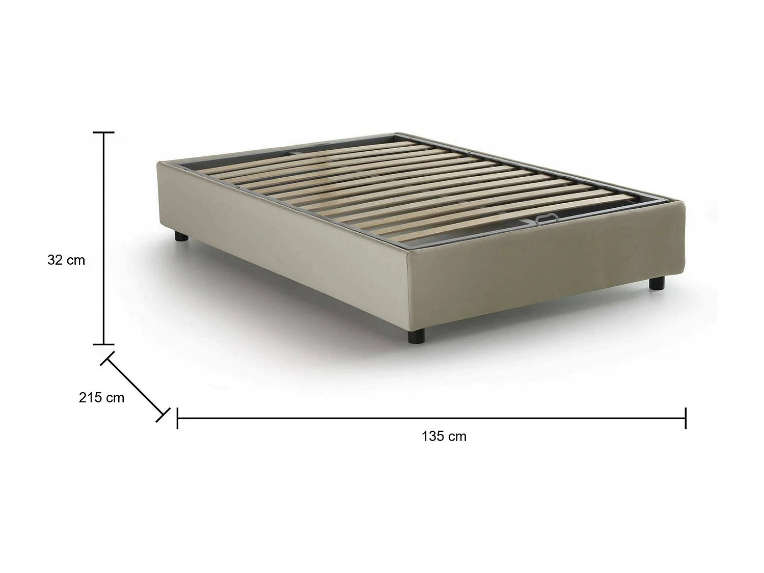 Lit double Arianna, lit coffre avec revêtement en tissu, 100% Made in Italy, ouverture frontale, adapté pour matelas 120x200 cm, Beige