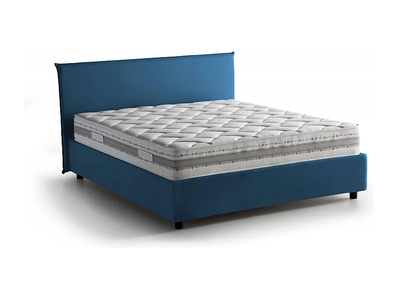 Cama de casal Brenda, Cama de arrumação com forro de tecido, 100% Fabricado em Itália, Abertura frontal, com colchão 160x200 cm incluído, Azul
