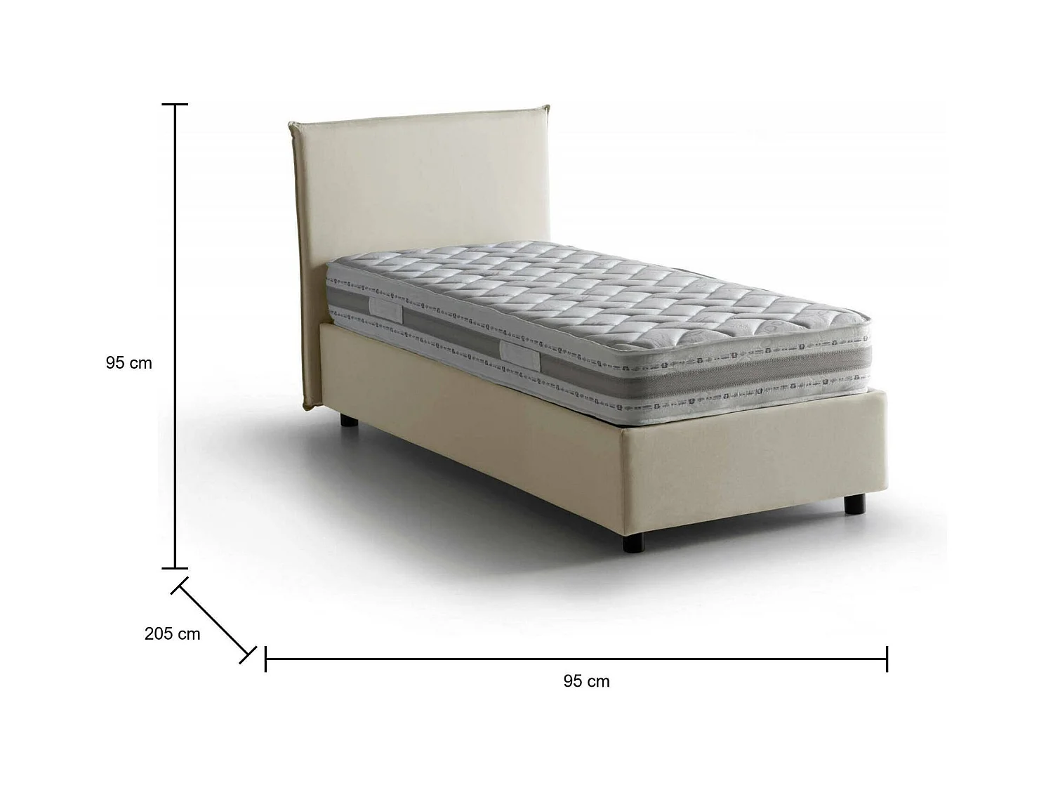 Brunella eenpersoonsbed, Opbergbed met stoffen bekleding, 100% Made in Italy, Opening aan de voorzijde, inclusief matras van 80x190 cm, Beige