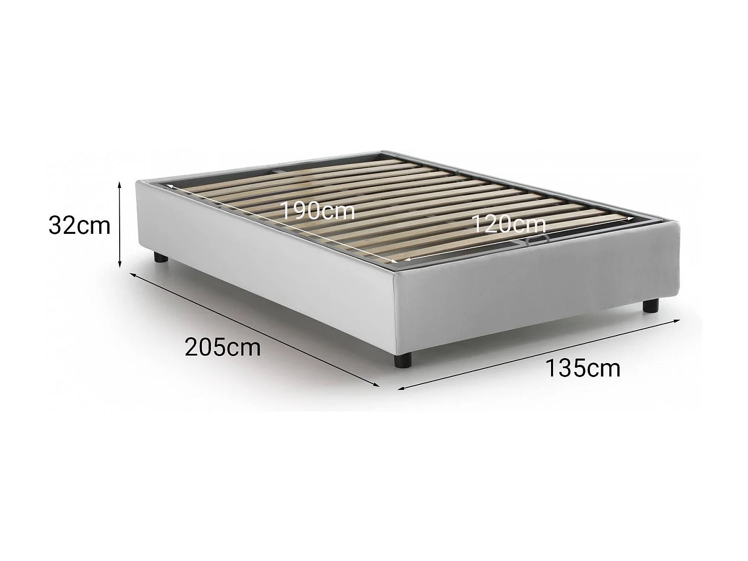 Lit double Nicole, Lit coffre avec revêtement en tissu, 100% Made in Italy, Ouverture frontale, adapté pour matelas 120x190 cm, Blanc