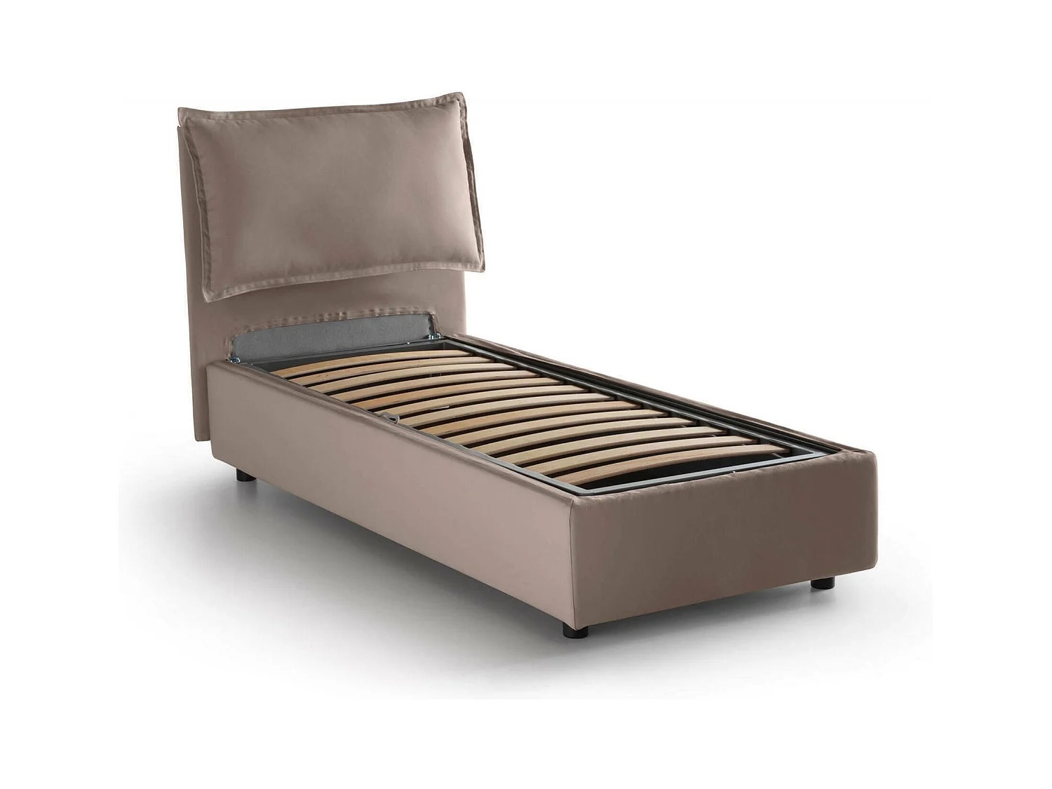 Lit simple Zusanne, Lit coffre avec revêtement en tissu, 100% Made in Italy, Ouverture frontale, adapté pour matelas 90x190 cm, Taupe