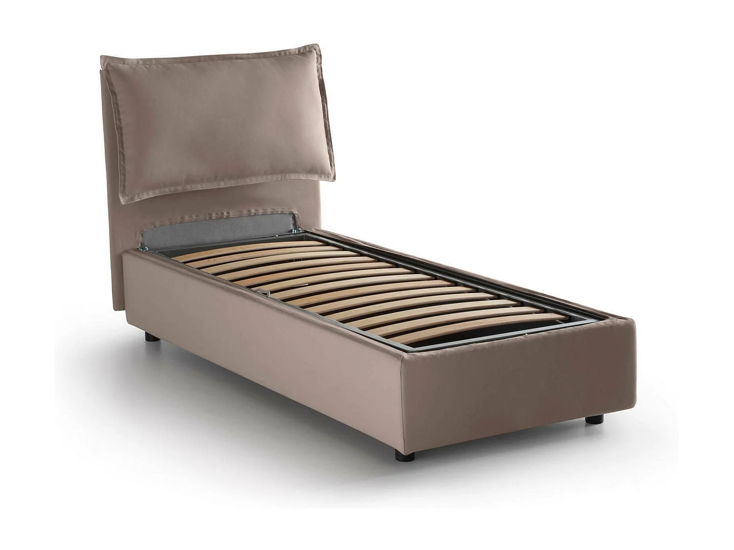 Cama individual Zusanne, Cama contenedor con revestimiento de tela, 100% Made in Italy, Apertura frontal, Apta para colchón de 90x190 cm, Taupe