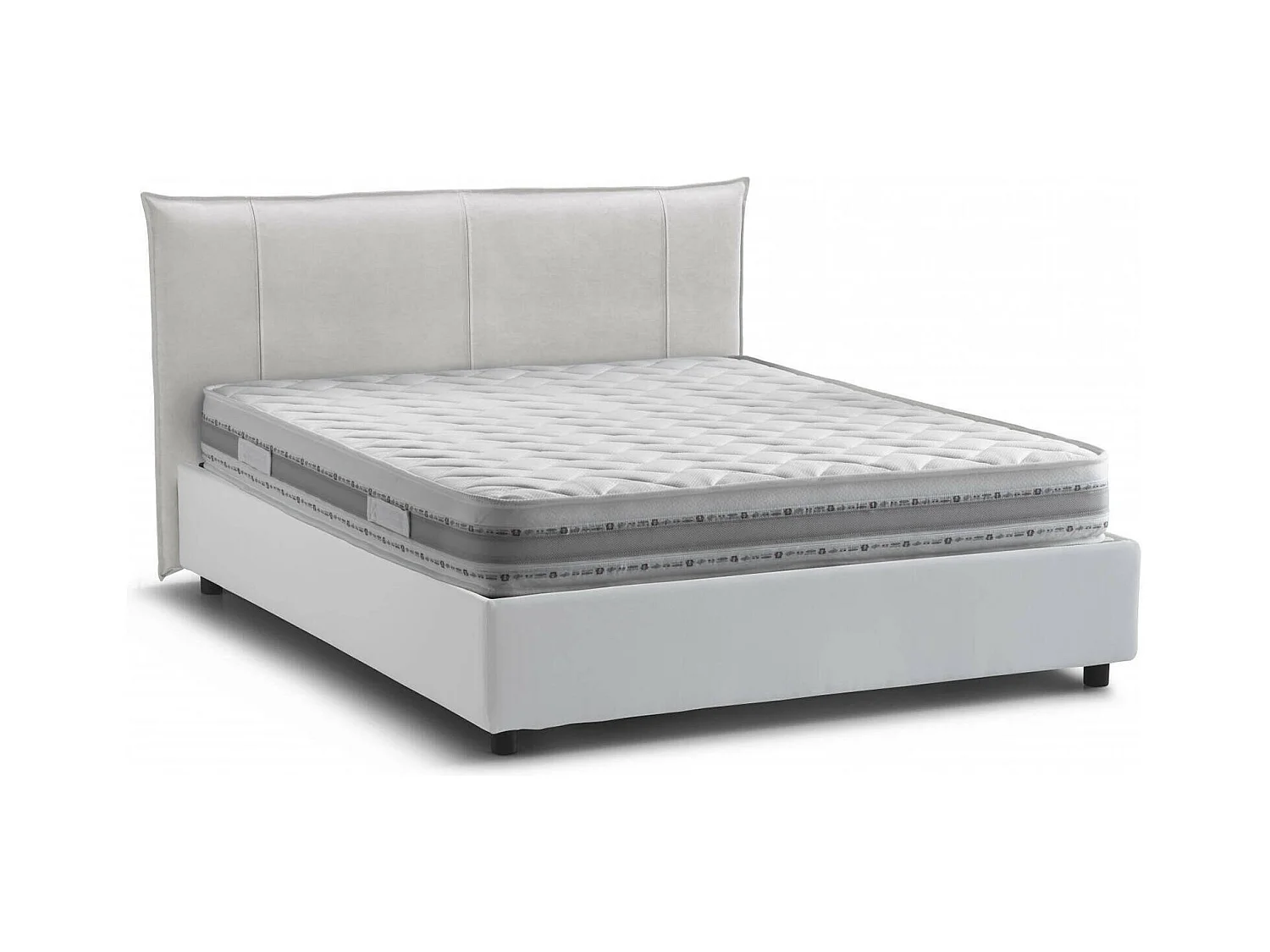 Lit double Flavia, Lit coffre avec revêtement en tissu, 100% Made in Italy, Ouverture frontale, avec matelas 160x190 cm inclus, Blanc