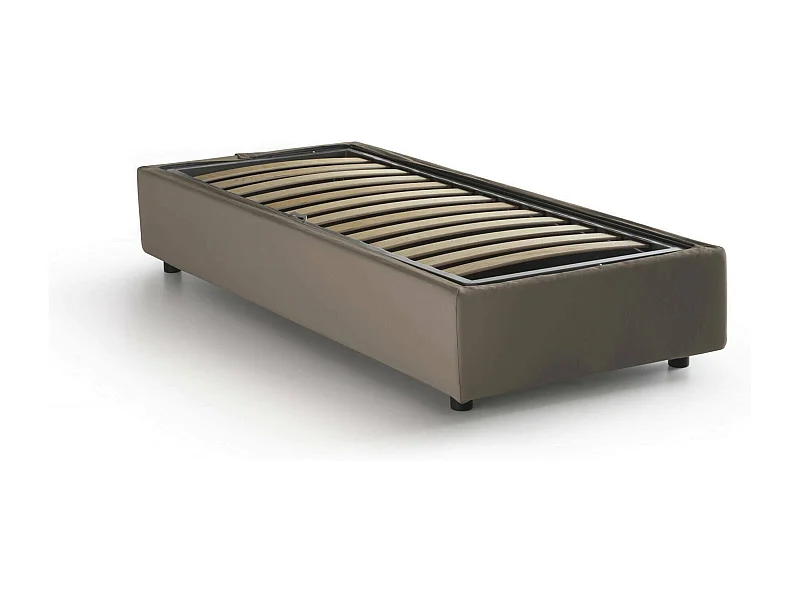 Lucia eenpersoonsbed, Opbergbed met eco-lederen bekleding, 100% Made in Italy, Opening aan de voorkant, geschikt voor matras van 90x200 cm, Taupe