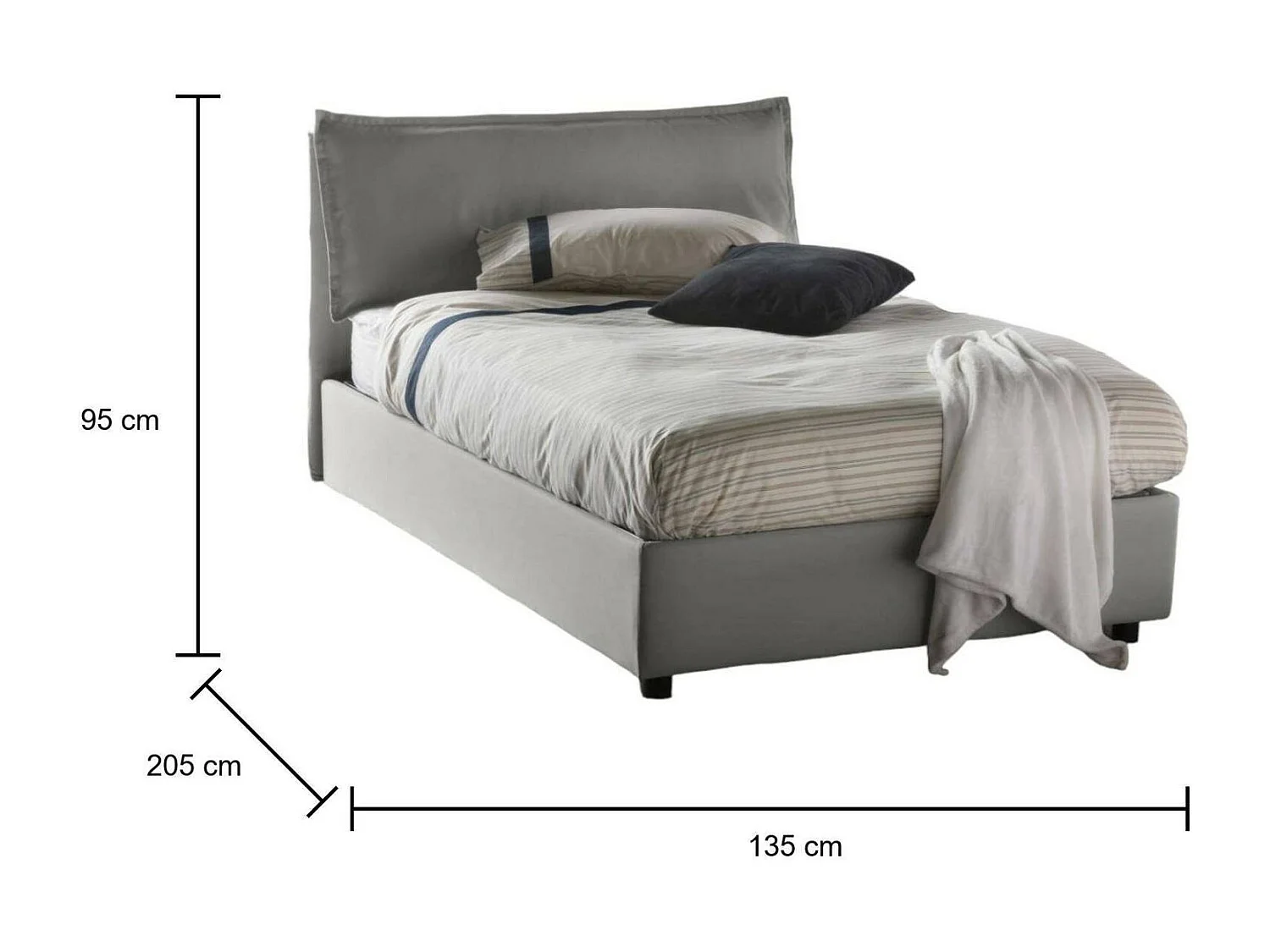 Lit double Desirée, Lit coffre avec revêtement en tissu, 100% Made in Italy, Ouverture frontale, avec matelas 120x190 cm inclus, Gris