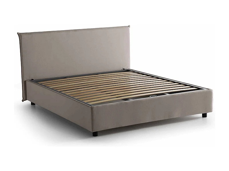 Azue tweepersoonsbed, Opbergbed met stoffen bekleding, 100% Made in Italy, Opening aan de voorzijde, geschikt voor matras 140x190 cm, Taupe