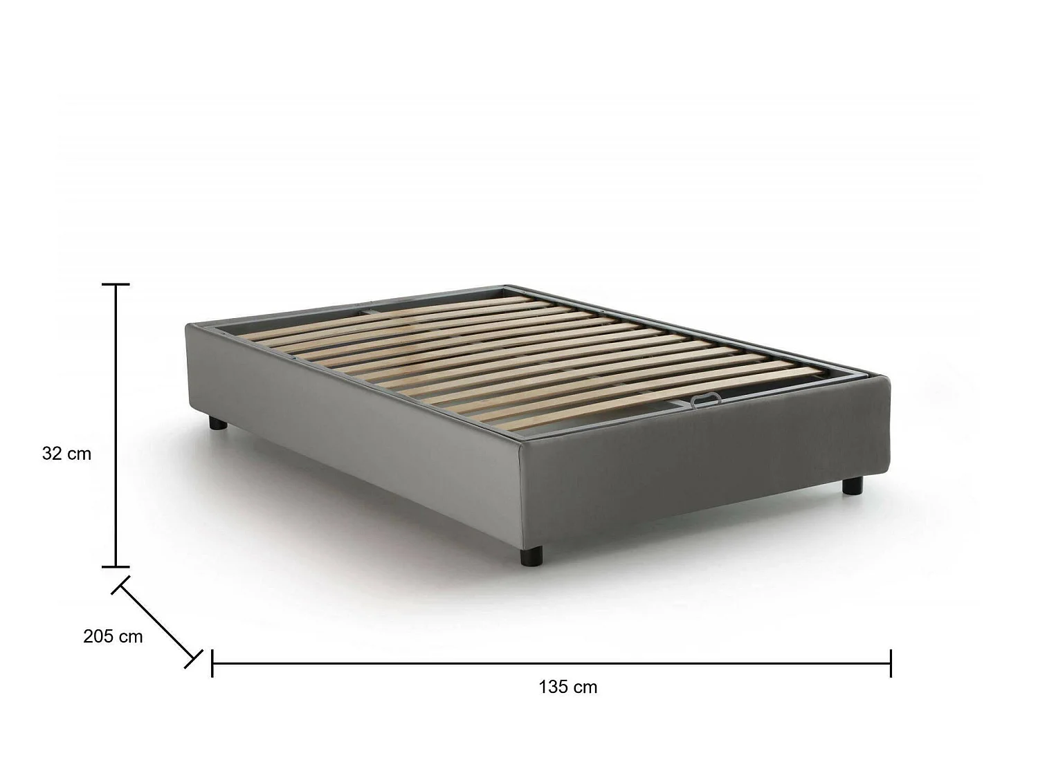 Letto piazza e mezza Camilla, Letto contenitore con rivestimento in tessuto, 100% Made in Italy, Apertura laterale, adatto per materasso Cm 120x190, Grigio