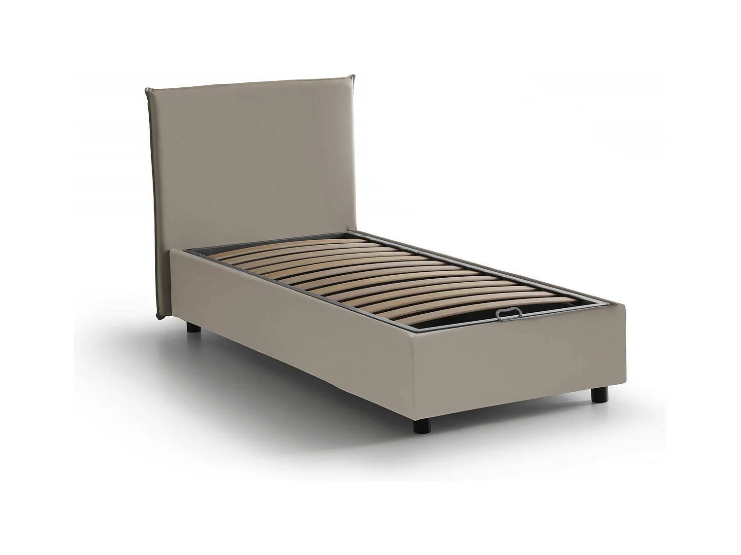Lit simple Cartisia, Lit coffre avec revêtement en éco-cuir, 100% Made in Italy, Ouverture frontale, adapté pour matelas 80x200 cm, Taupe