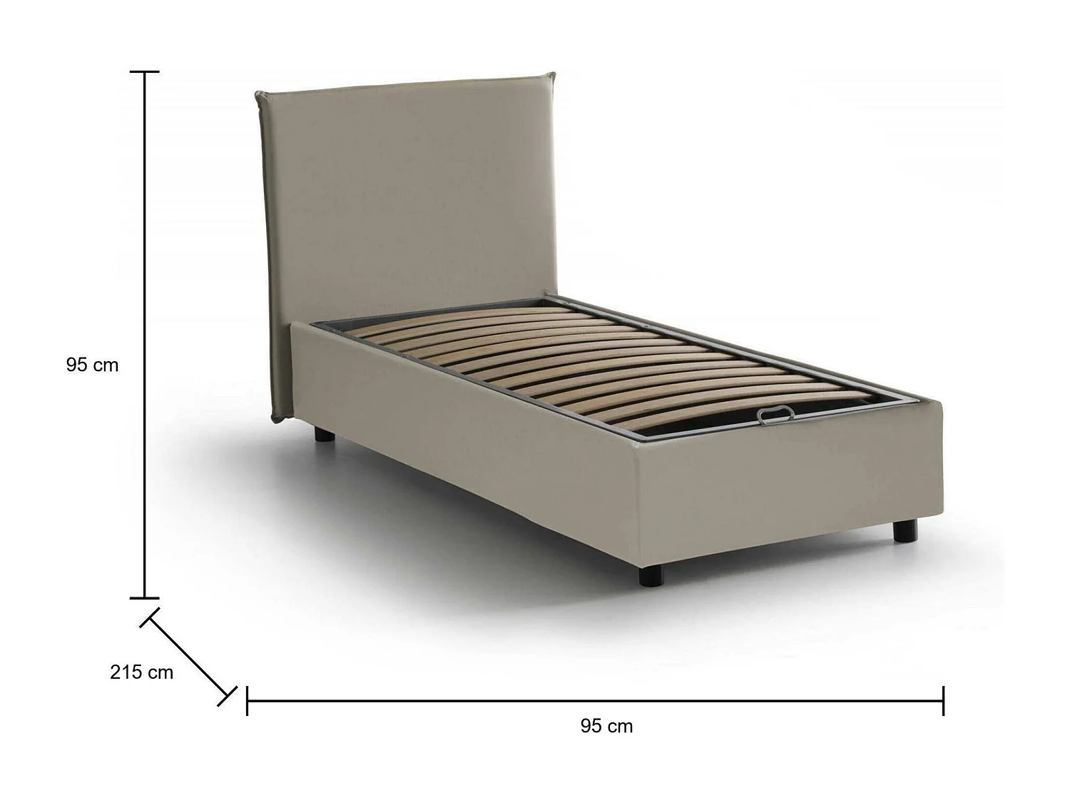 Cartisia eenpersoonsbed, Opbergbed met eco-lederen bekleding, 100% Made in Italy, Opening aan de voorzijde, geschikt voor matras van 80x200 cm, Taupe