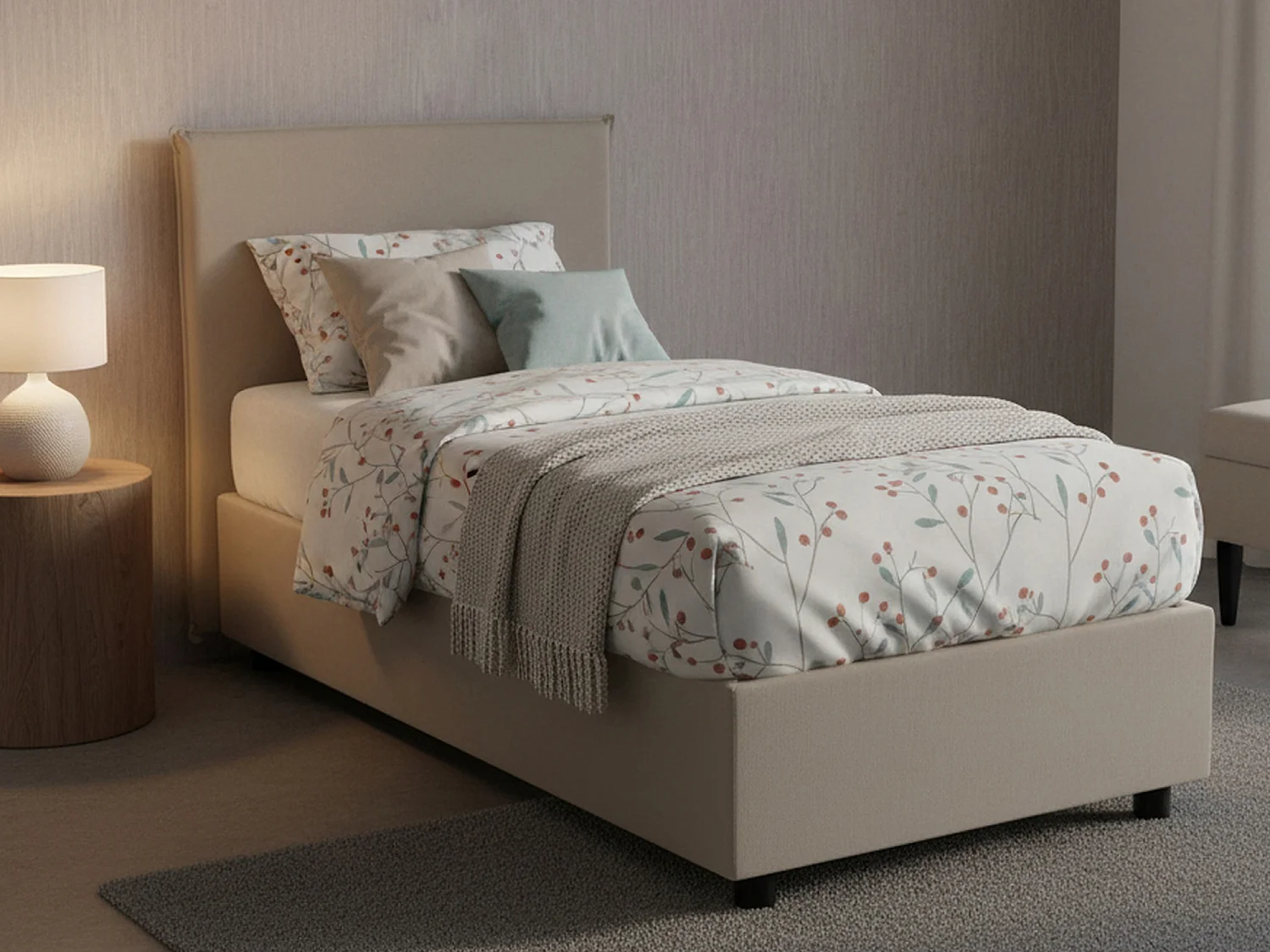 Lit simple Cartisia, Lit coffre avec revêtement en éco-cuir, 100% Made in Italy, Ouverture frontale, adapté pour matelas 80x200 cm, Taupe
