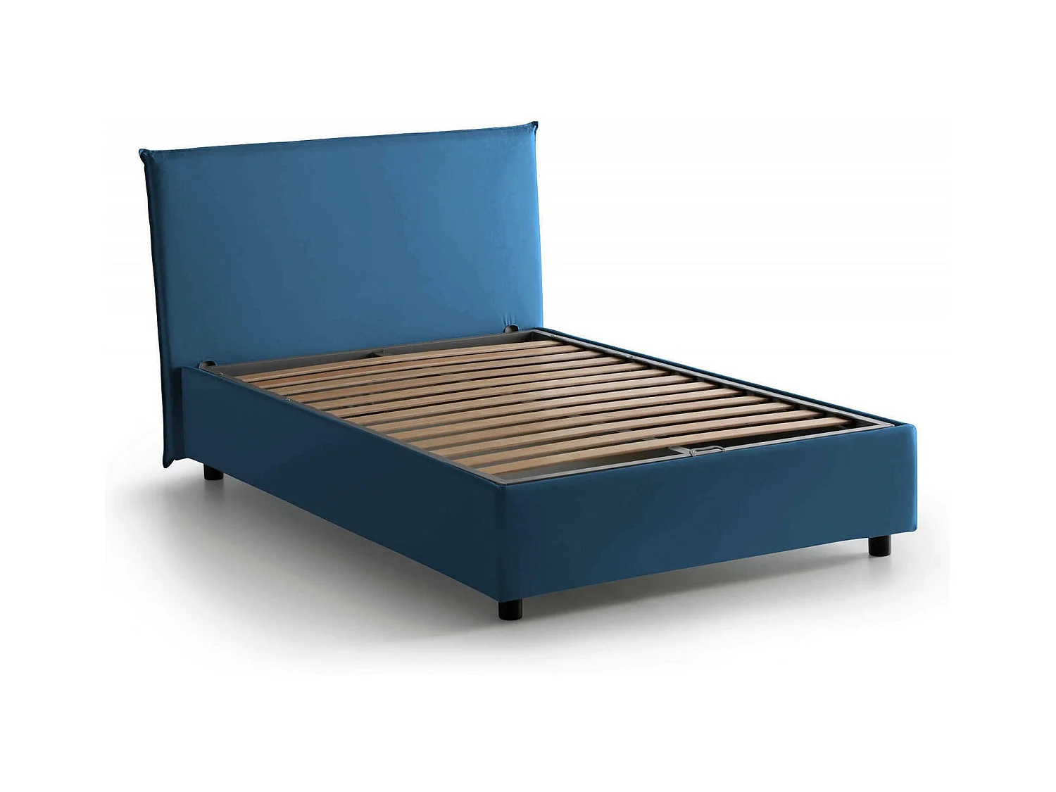 Lit double Chicca, Lit coffre avec revêtement en tissu, 100% Made in Italy, Ouverture frontale, avec matelas 120x200 cm inclus, Bleu