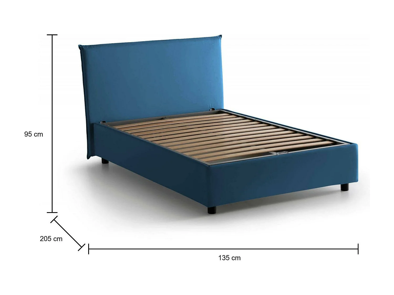 Letto piazza e mezza Ashasa, Letto contenitore con rivestimento in tessuto, 100% Made in Italy, Apertura frontale, adatto per materasso Cm 120x190, Blu