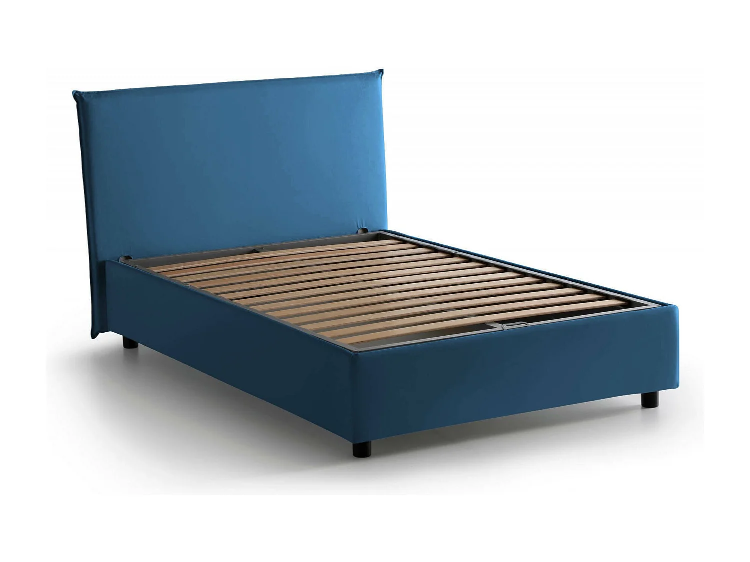 Letto piazza e mezza Ashasa, Letto contenitore con rivestimento in tessuto, 100% Made in Italy, Apertura frontale, adatto per materasso Cm 120x190, Blu