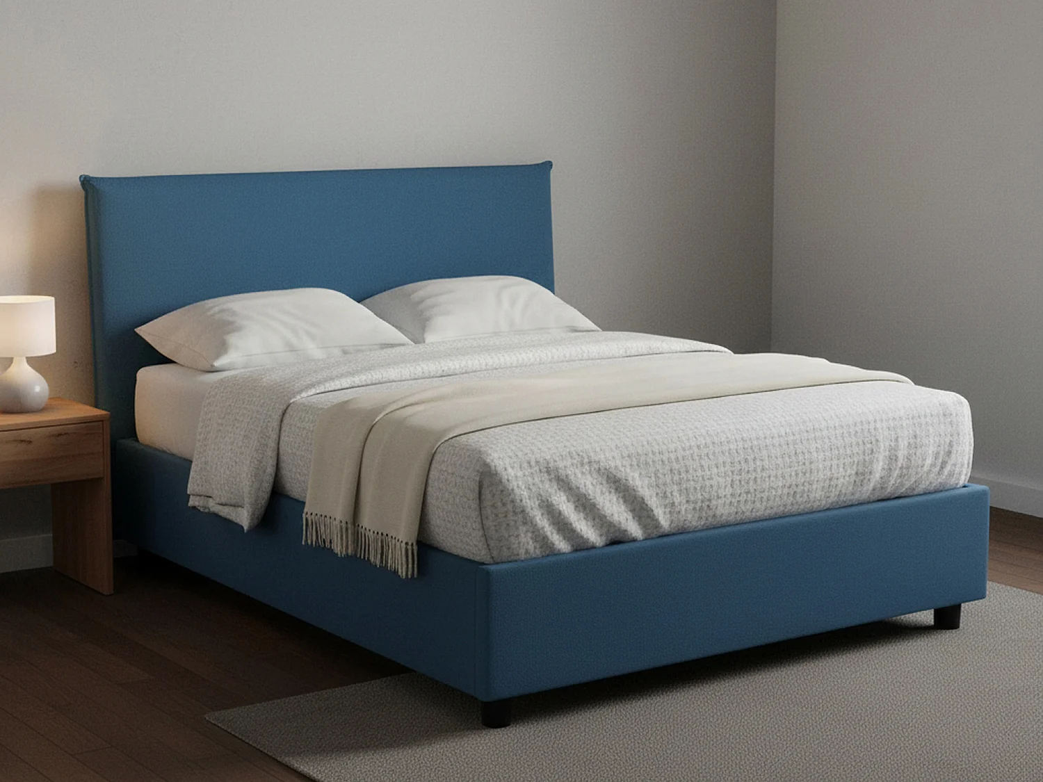 Letto piazza e mezza Ashasa, Letto contenitore con rivestimento in tessuto, 100% Made in Italy, Apertura frontale, adatto per materasso Cm 120x190, Blu