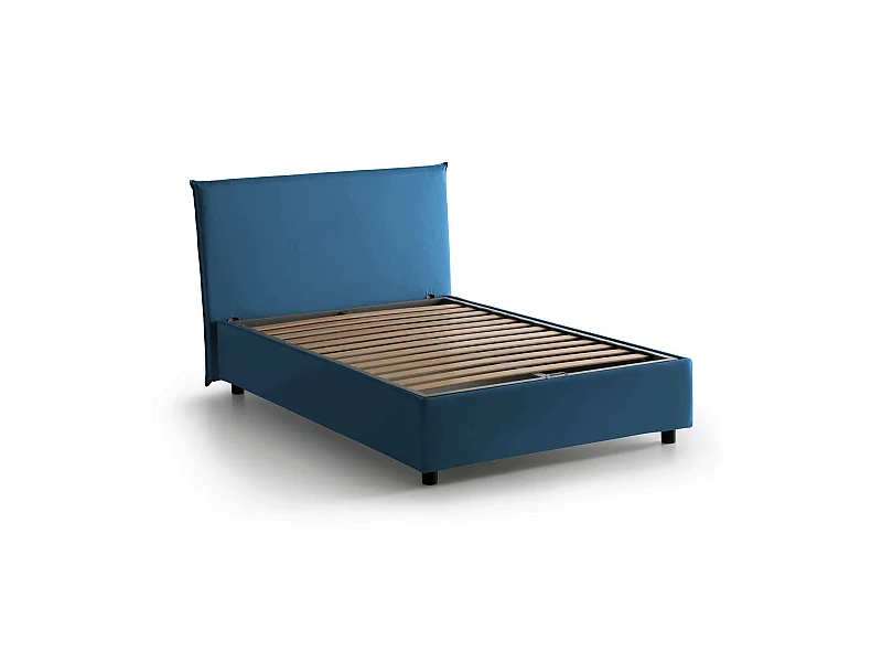 Lit double Ashasa, lit coffre avec revêtement en tissu, 100% Made in Italy, ouverture frontale, adapté pour matelas 120x190 cm, bleu
