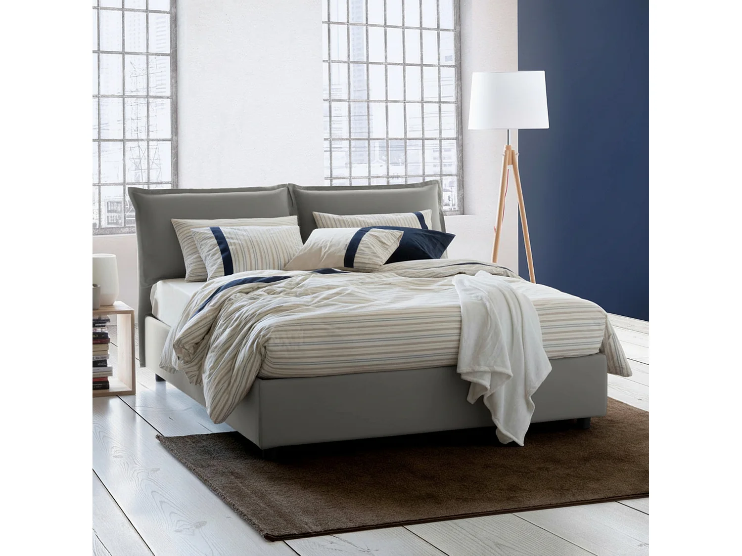 Lit double Sabrina, Lit coffre avec revêtement en tissu, 100% Made in Italy, Ouverture frontale, avec matelas 160x200 cm inclus, Gris