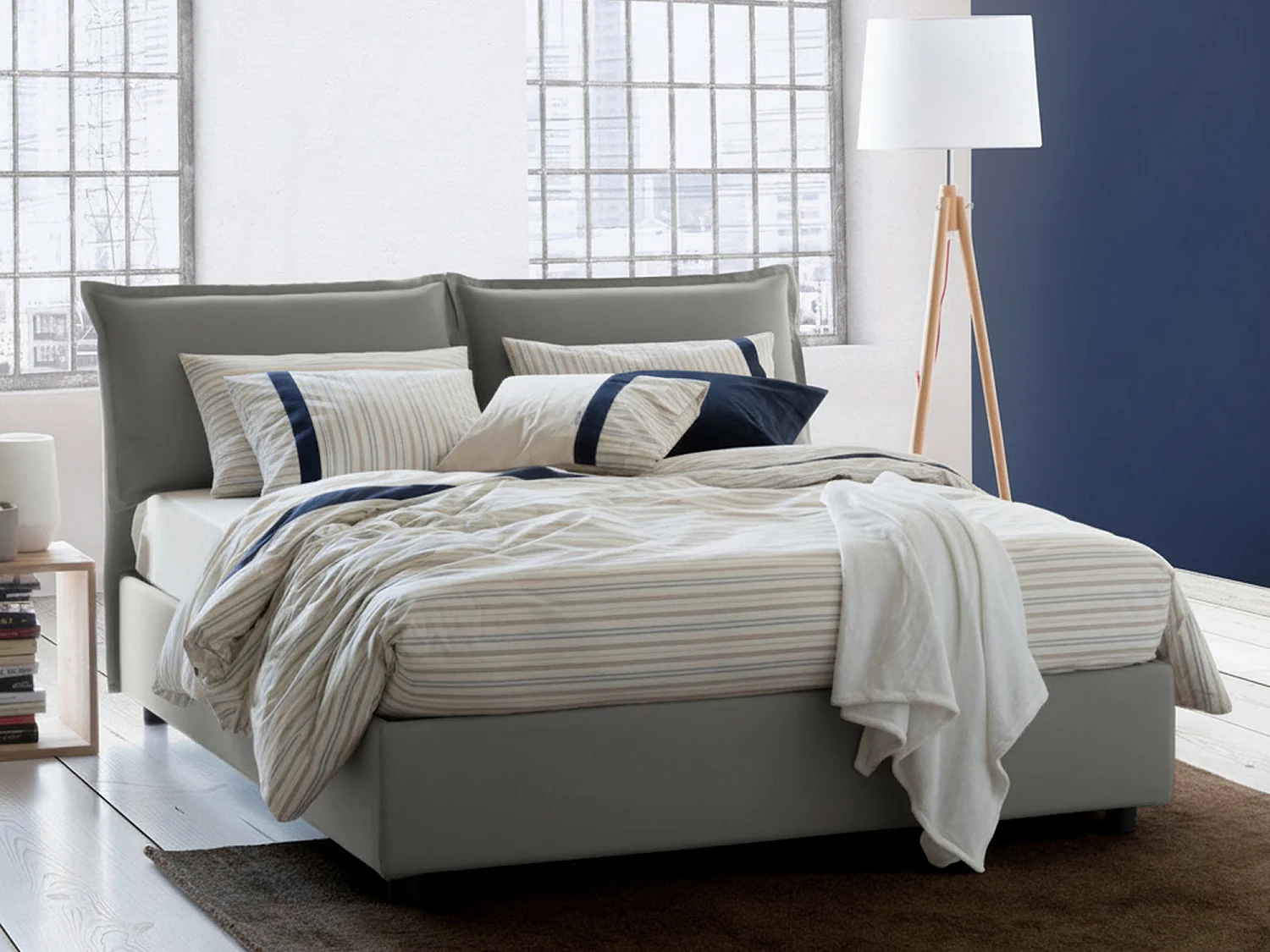 Lit double Sabrina, Lit coffre avec revêtement en tissu, 100% Made in Italy, Ouverture frontale, avec matelas 160x200 cm inclus, Gris