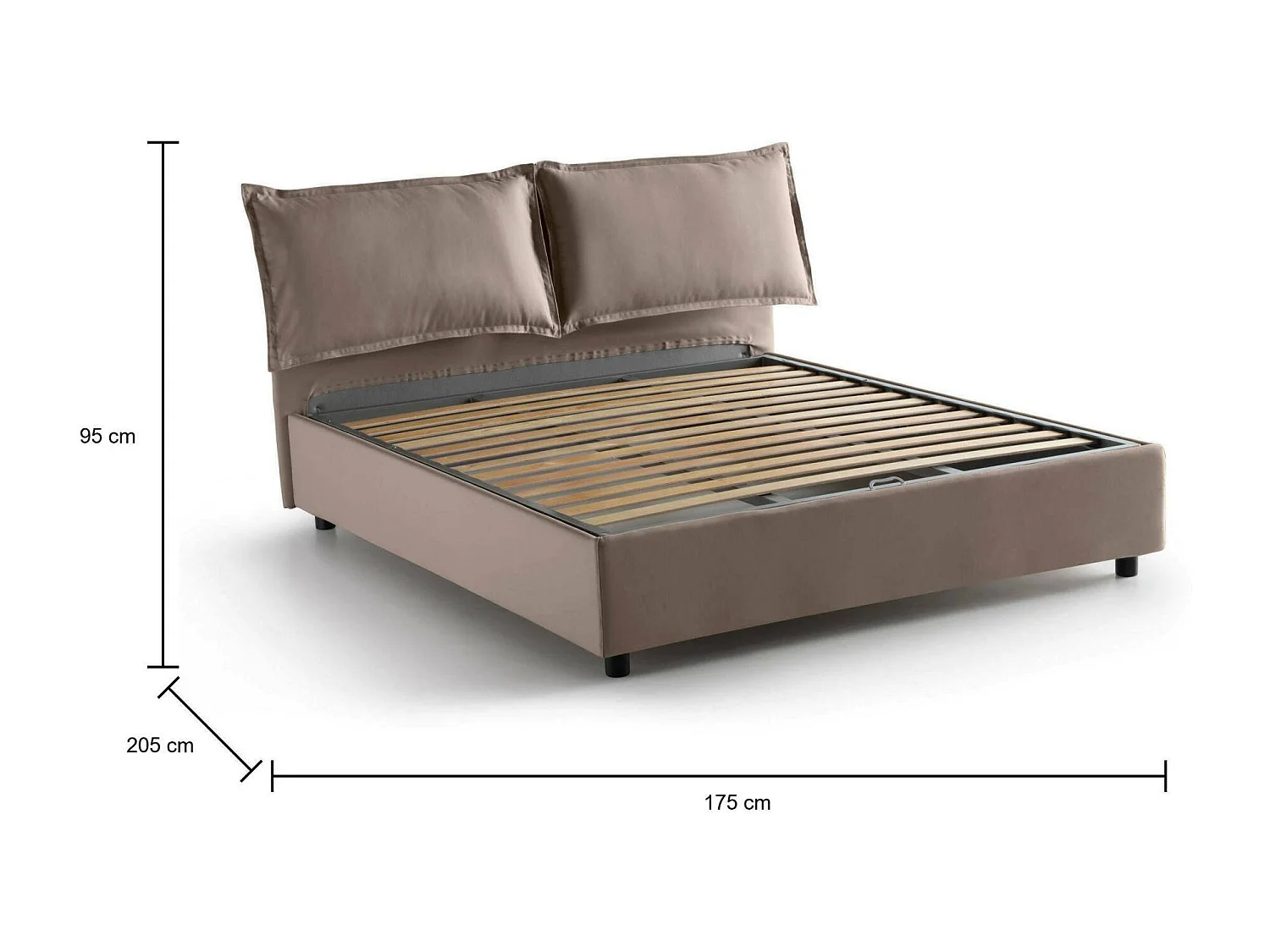 Lit double Deborah, Lit coffre avec revêtement en tissu, 100% Made in Italy, Ouverture frontale, adapté pour matelas 160x190 cm, Taupe