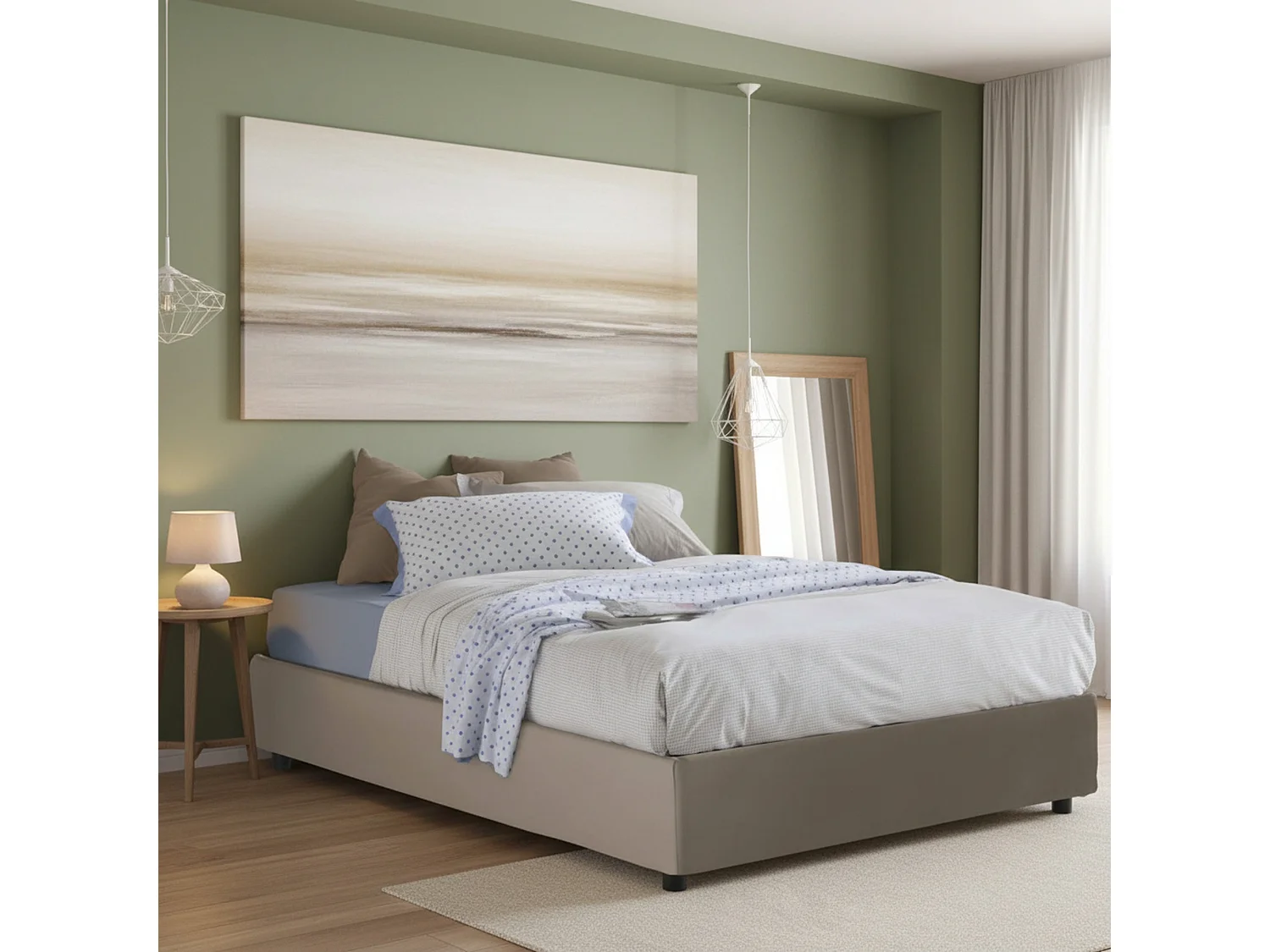 Lit double Isabel, Lit coffre avec revêtement en éco-cuir, 100% Made in Italy, Ouverture frontale, adapté pour matelas 140x200 cm, Taupe