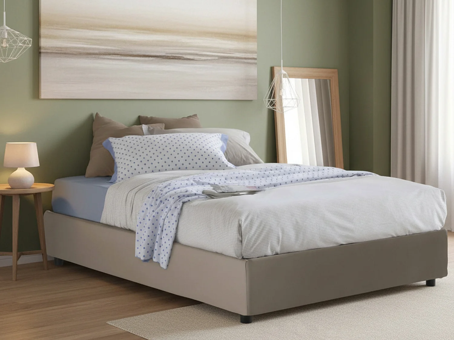 Talamo Italia Frans Bed Isabel Grijs Taupe Opbergvak Matras 140x200 cm, Inclusief Frame Made in Italy
