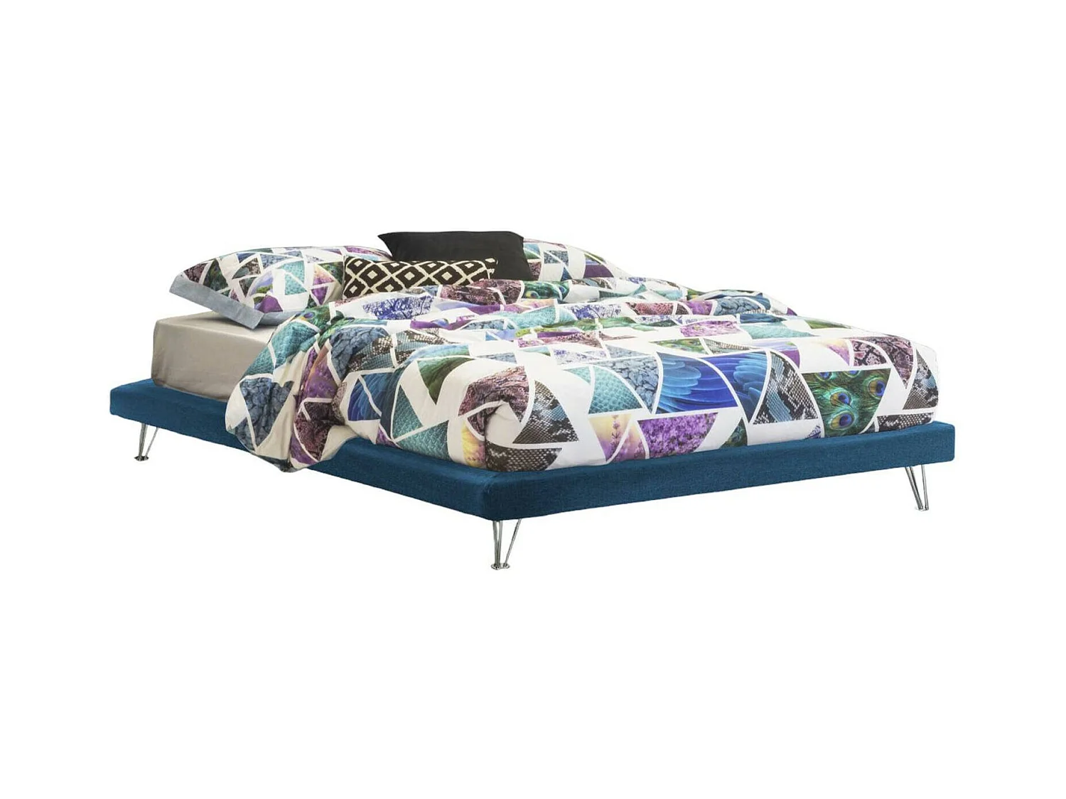 Lit double Isabella, Lit fixe en tissu avec pieds, 100% Made in Italy, adapté pour matelas 160x190 cm, Bleu