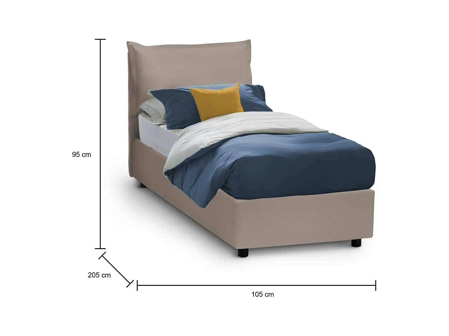 Lit simple Carmen, Lit coffre avec revêtement en éco-cuir, 100% Made in Italy, Ouverture frontale, avec matelas 90x190 cm inclus, Taupe