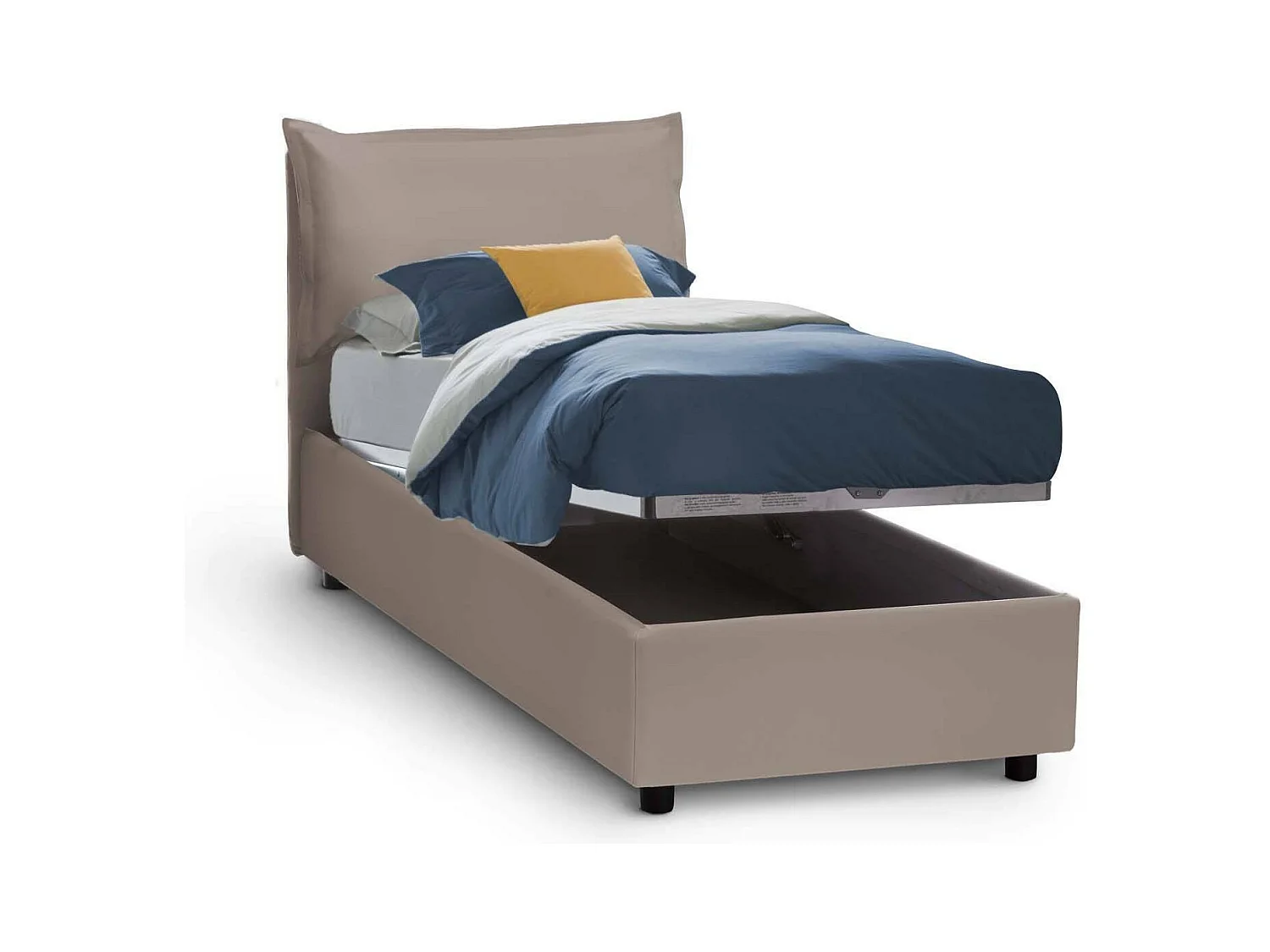 Lit simple Carmen, Lit coffre avec revêtement en éco-cuir, 100% Made in Italy, Ouverture frontale, avec matelas 90x190 cm inclus, Taupe