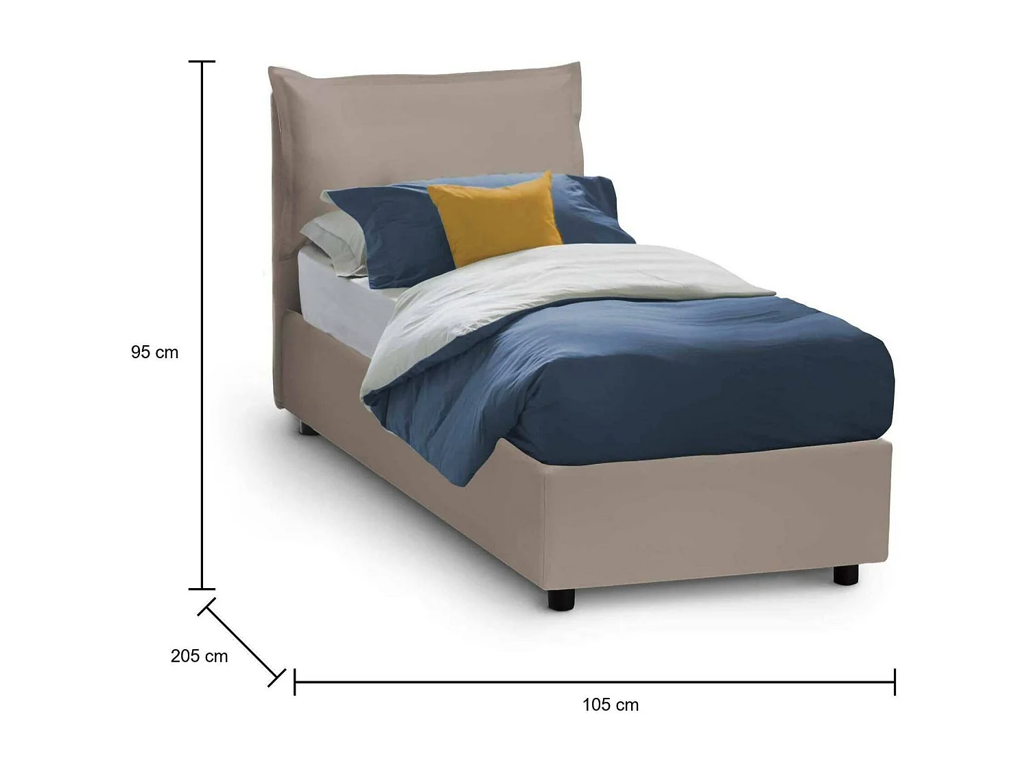 Cama de solteiro Carmen, Cama arrumação com forro de couro ecológico, 100% Fabricado na Itália, Abertura frontal, com colchão 90x190 cm incluído, Taupe