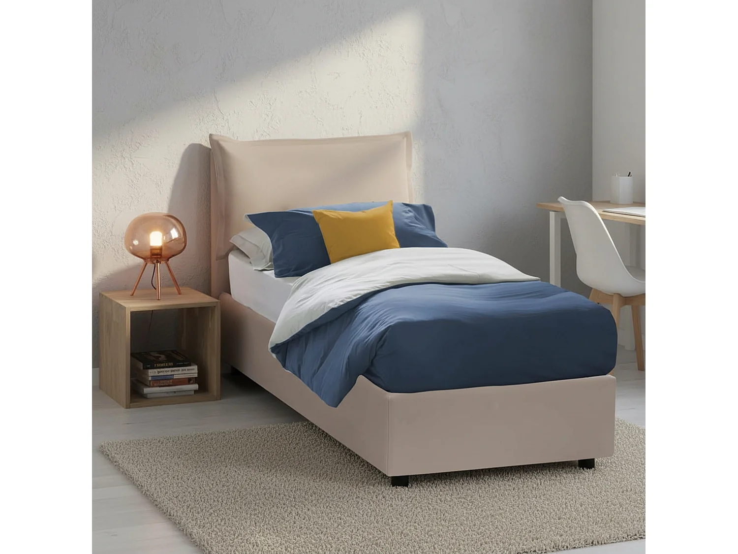 Lit simple Carmen, Lit coffre avec revêtement en éco-cuir, 100% Made in Italy, Ouverture frontale, avec matelas 90x190 cm inclus, Taupe