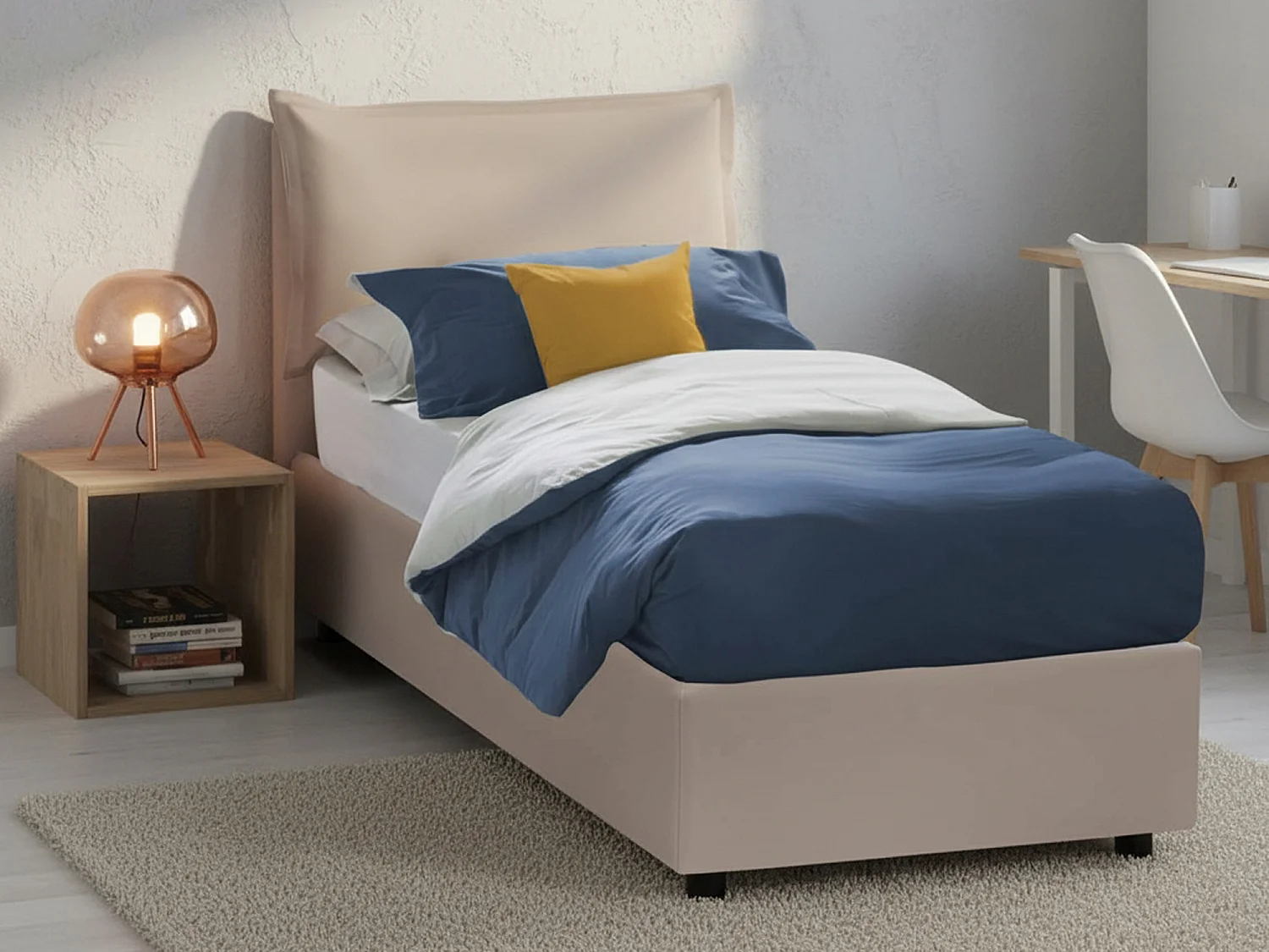 Lit simple Carmen, Lit coffre avec revêtement en éco-cuir, 100% Made in Italy, Ouverture frontale, avec matelas 90x190 cm inclus, Taupe