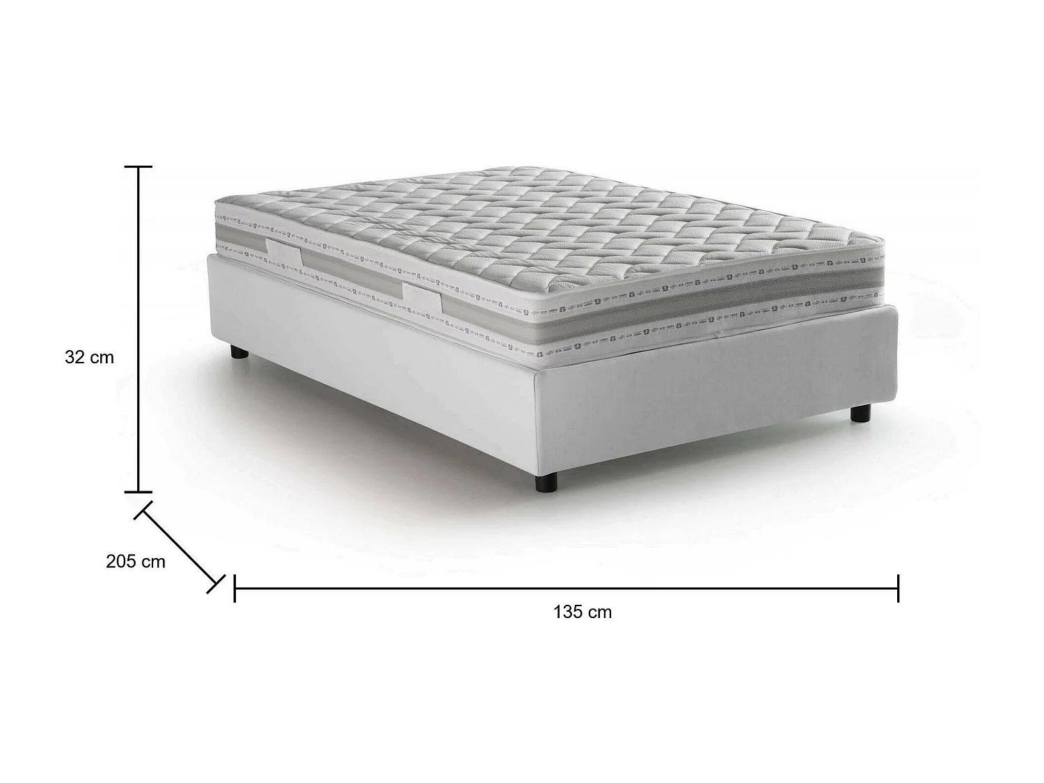 Gaia tweepersoonsbed, Opbergbed met stoffen bekleding, 100% Made in Italy, Zijopening, inclusief matras 120x190 cm, Wit