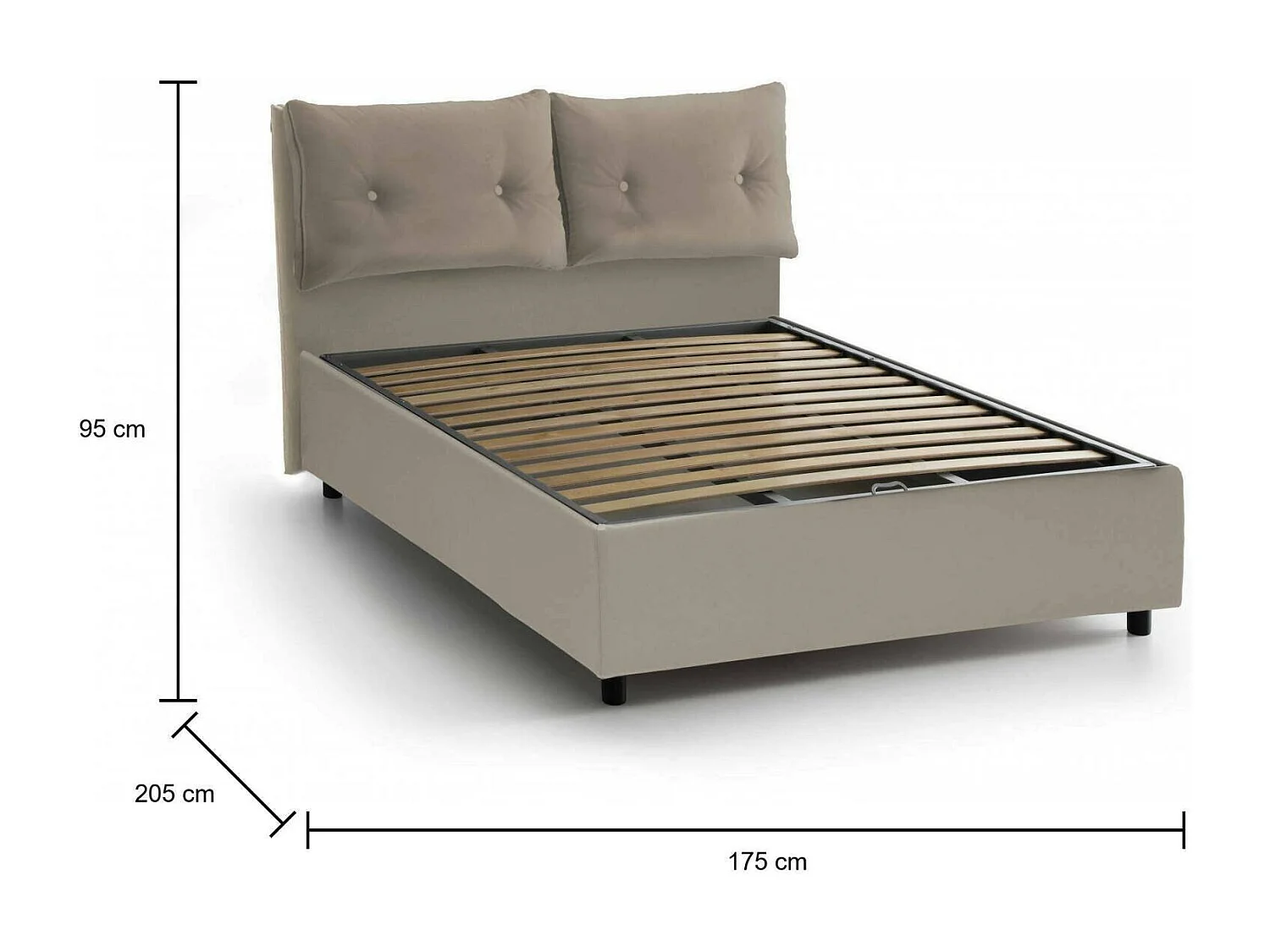 Lit double Lara, Lit coffre avec revêtement en éco-cuir, 100% Made in Italy, Ouverture frontale, adapté pour matelas 160x190 cm, gris tourterelle