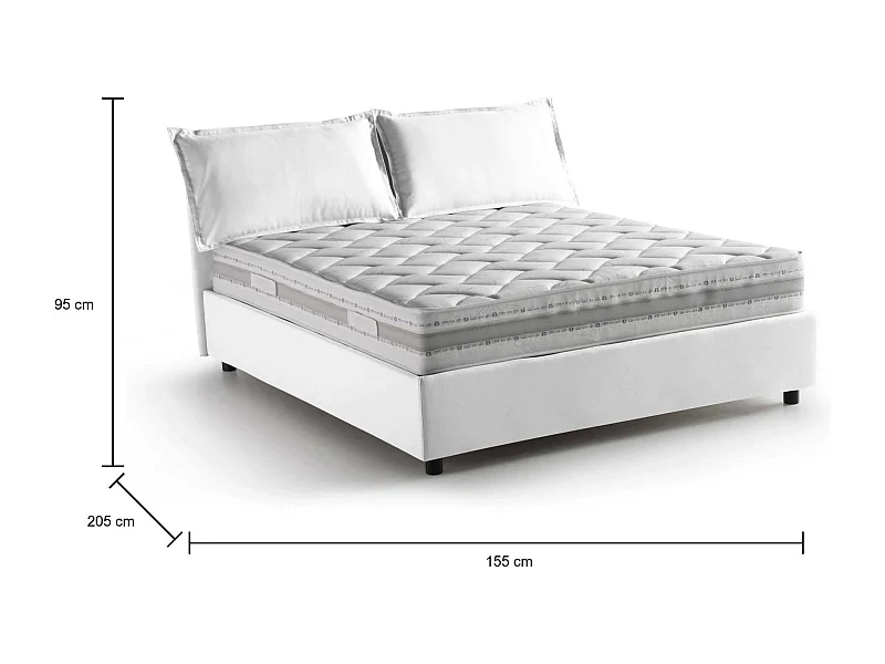 Lit double Silvia, Lit coffre avec revêtement en tissu, 100% Made in Italy, Ouverture frontale, avec matelas 140x190 cm inclus, Blanc