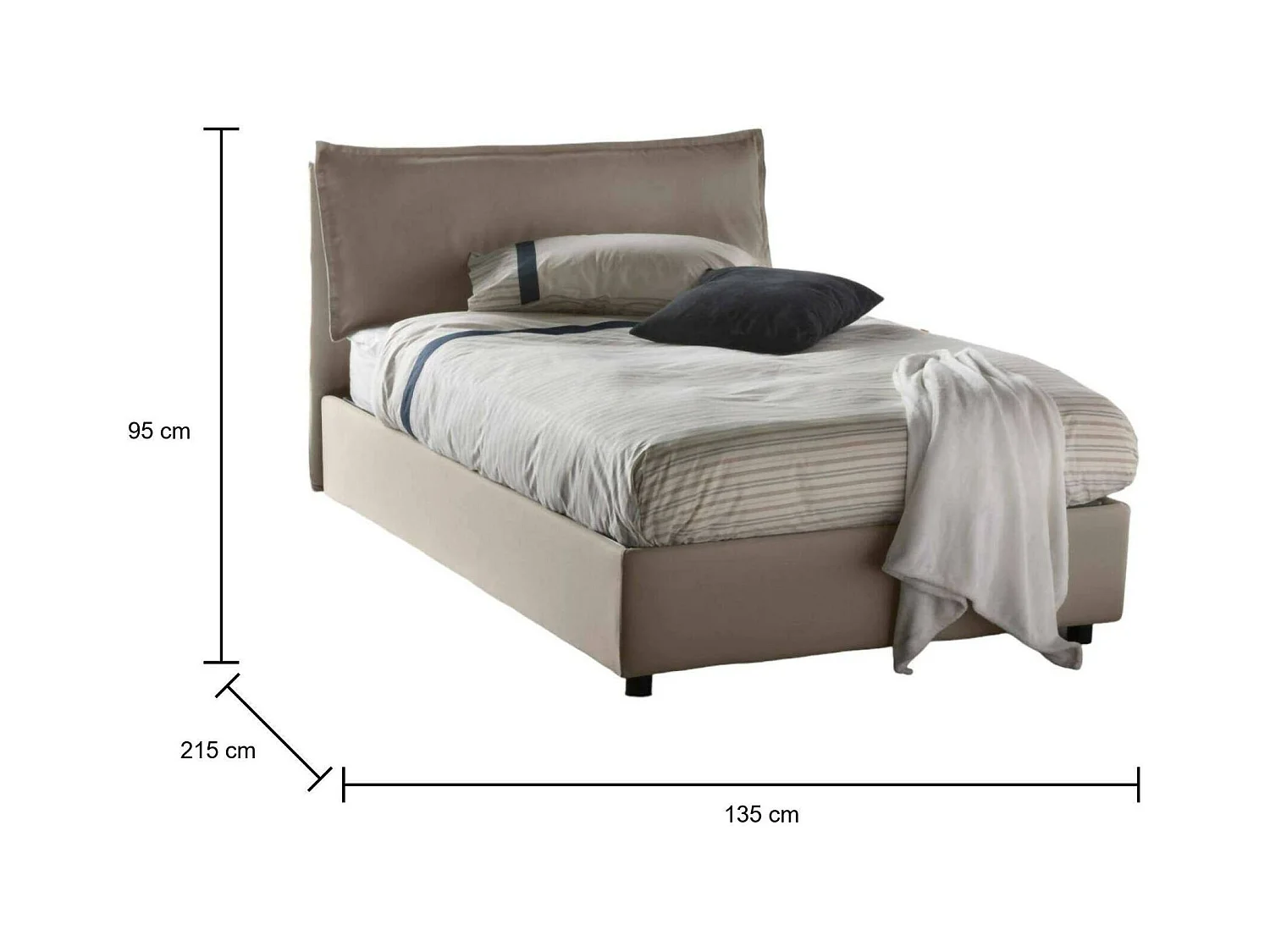 Lit double Agata, lit coffre avec revêtement en tissu, 100% Made in Italy, ouverture frontale, avec matelas 120x200 cm inclus, gris tourterelle