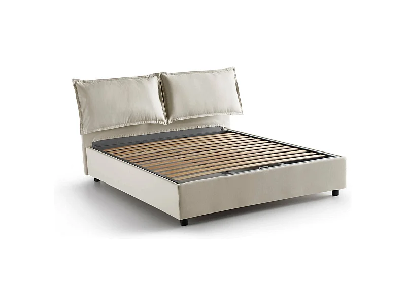 Lit double Antonia, Lit coffre avec revêtement en tissu, 100% Made in Italy, Ouverture frontale, adapté pour matelas 160x200 cm, Beige