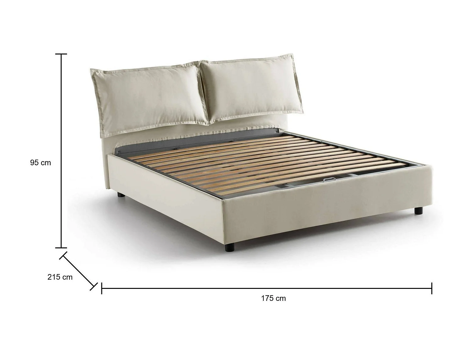 Lit double Antonia, Lit coffre avec revêtement en tissu, 100% Made in Italy, Ouverture frontale, adapté pour matelas 160x200 cm, Beige
