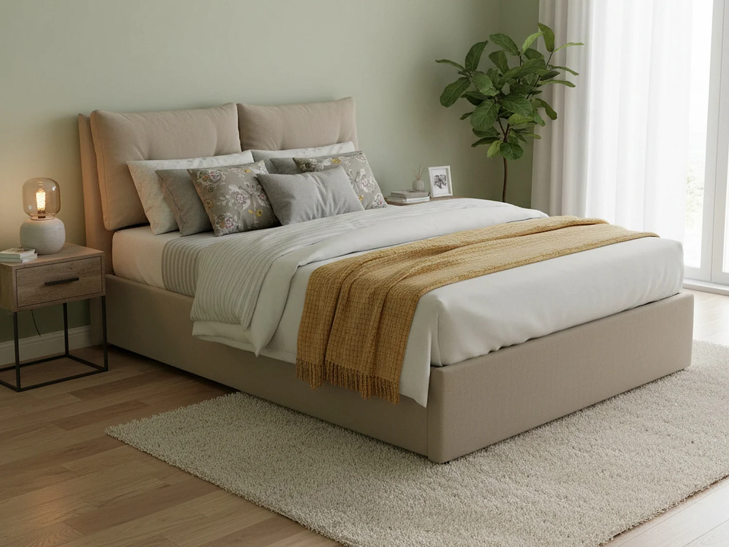 Italia Talamo Tweepersoonsbed Morena Taupe Grijs Matras Inclusief, Afneembaar, Opbergvak Made in Italy