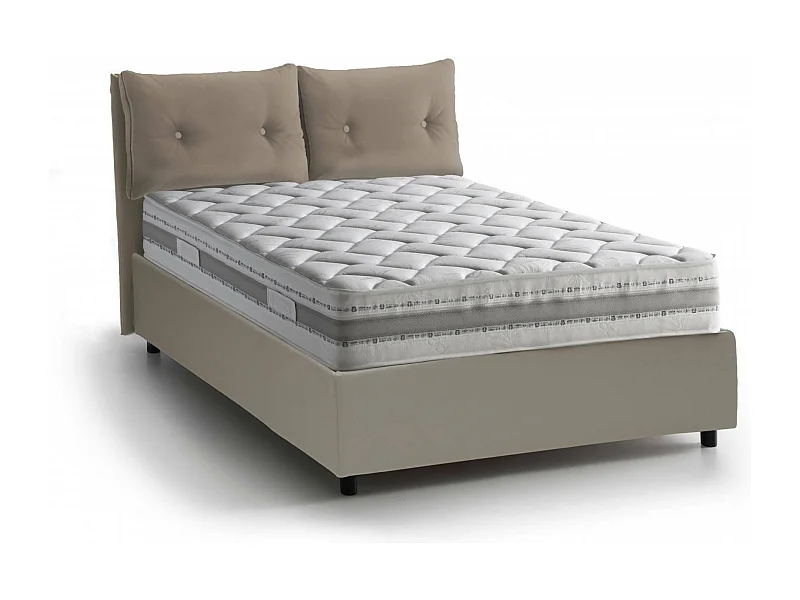 Lit double Morena, Lit coffre avec revêtement en éco-cuir, 100% Made in Italy, Ouverture frontale, avec matelas 160x200 cm inclus, Taupe