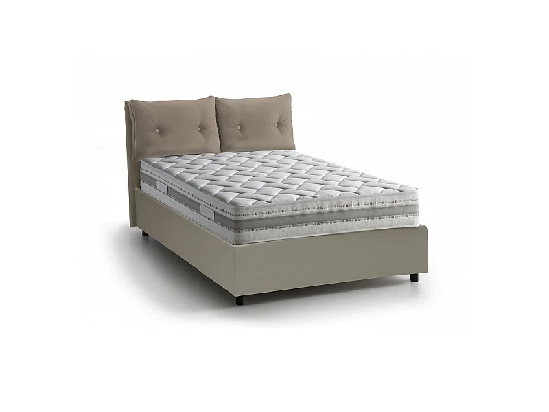 Lit double Morena, Lit coffre avec revêtement en éco-cuir, 100% Made in Italy, Ouverture frontale, avec matelas 160x200 cm inclus, Taupe