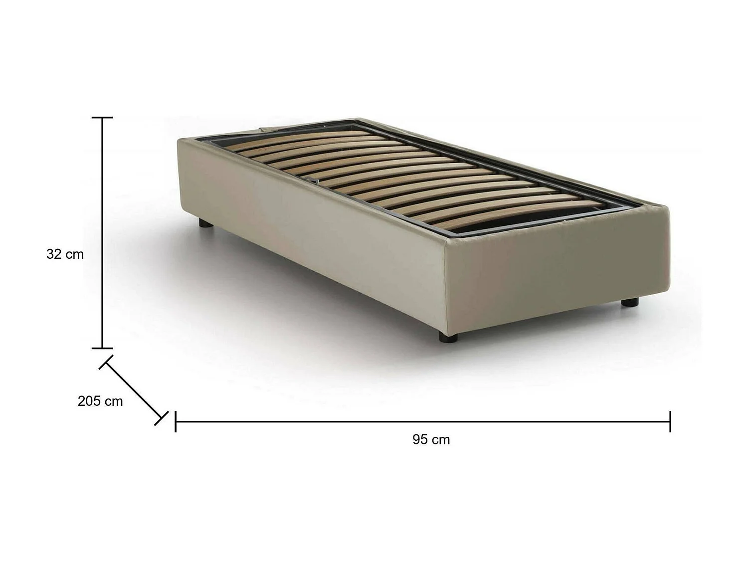 Eenpersoonsbed Azië, Opbergbed met stoffen bekleding, 100% Made in Italy, Opening aan de voorzijde, geschikt voor matras 80x190 cm, Beige