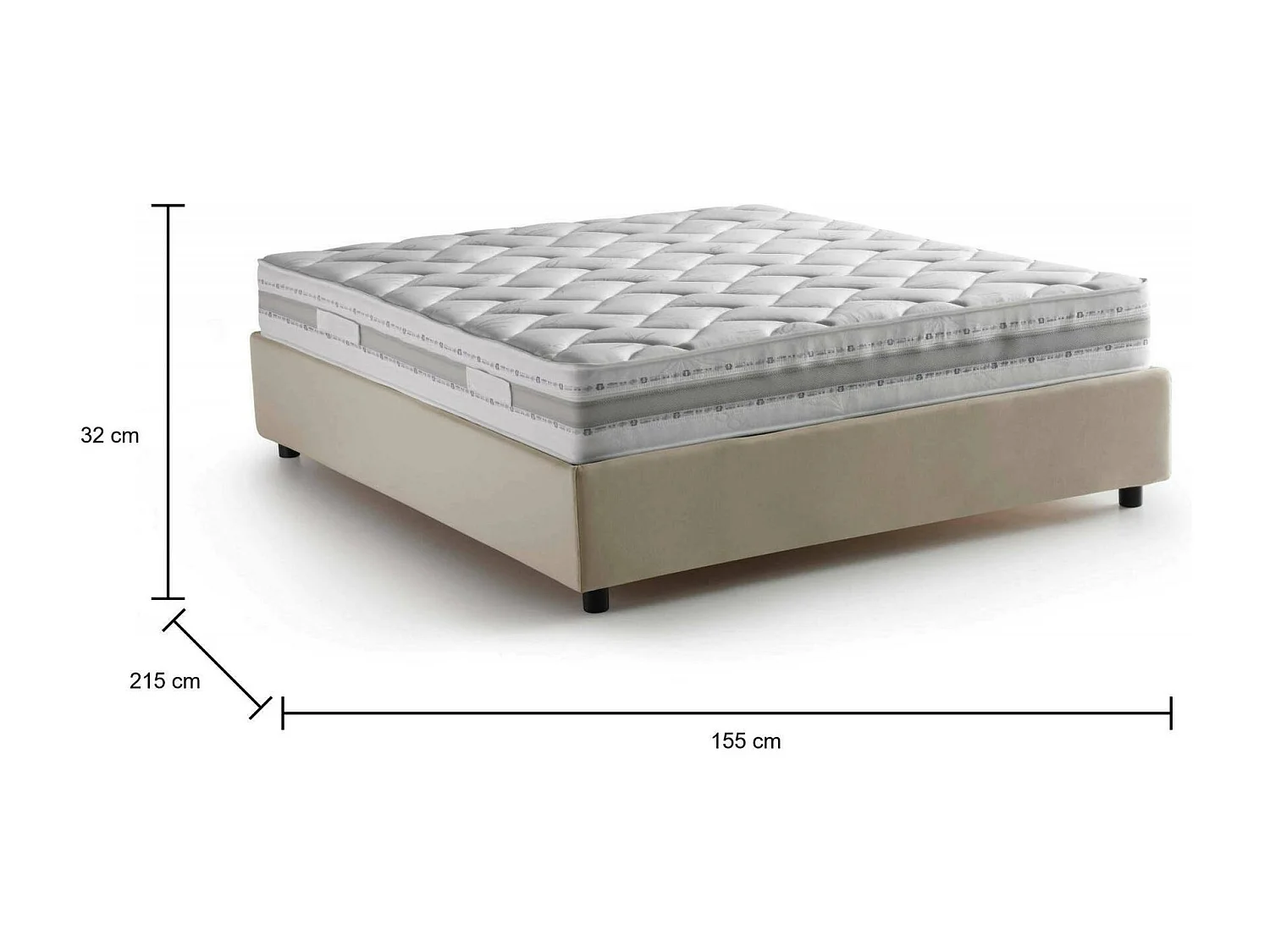 Italiaans Frans Bed "Gioia", Beige, Inclusief Matras, Afneembaar, Met Opbergruimte, Made in Italy