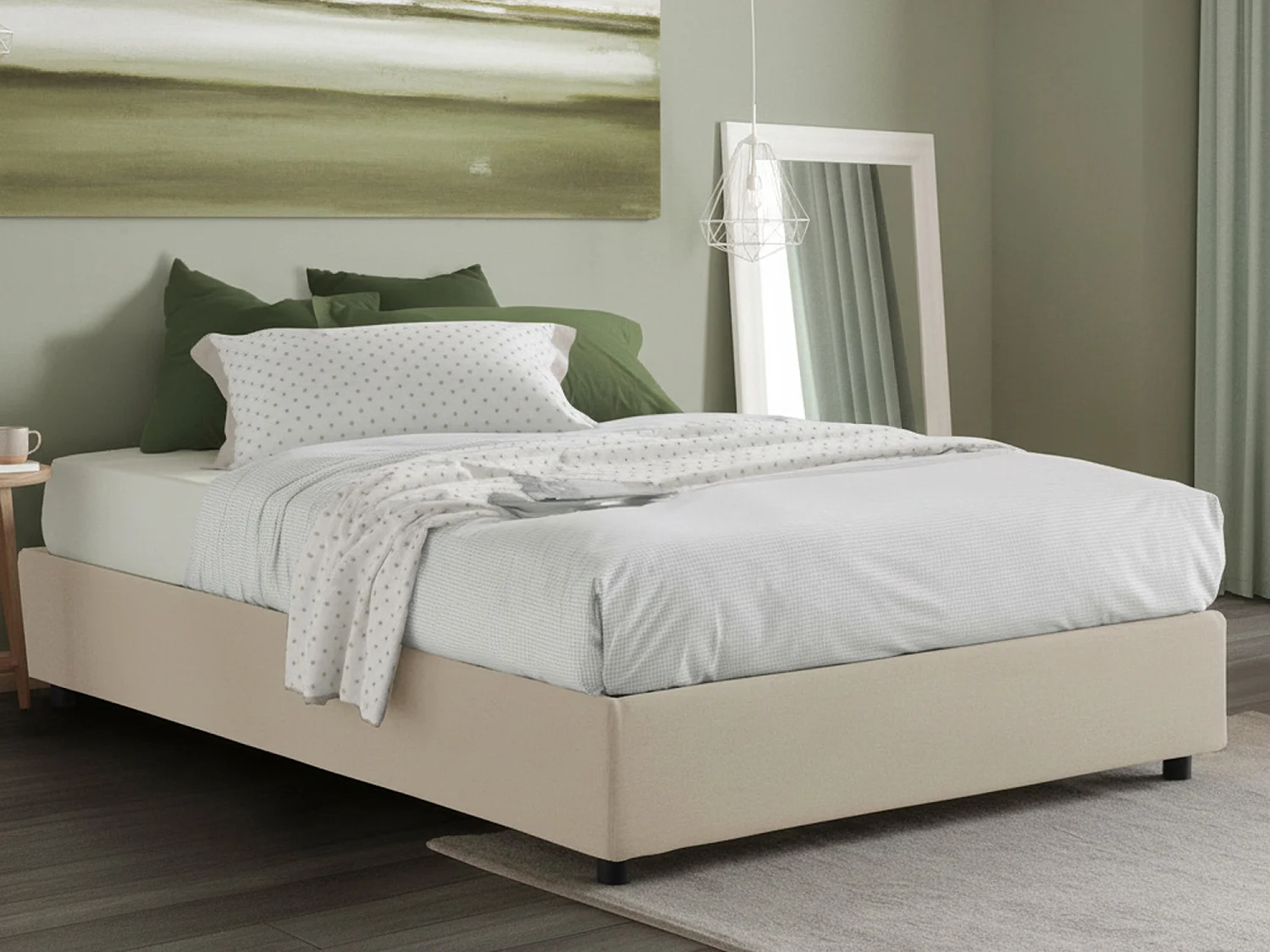 Italiaans Frans Bed "Gioia", Beige, Inclusief Matras, Afneembaar, Met Opbergruimte, Made in Italy