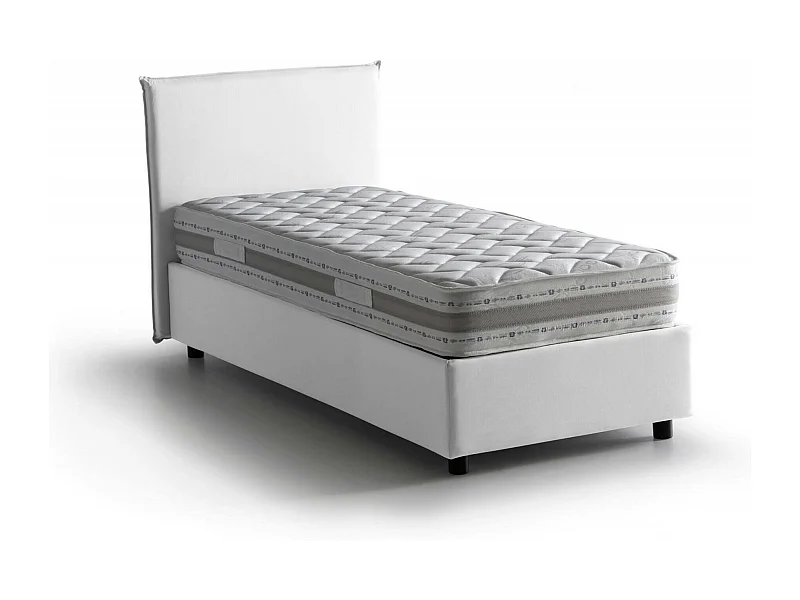 Lit simple Chiaraluna, Lit coffre avec revêtement en tissu, 100% Made in Italy, Ouverture frontale, avec matelas 90x190 cm inclus, Blanc