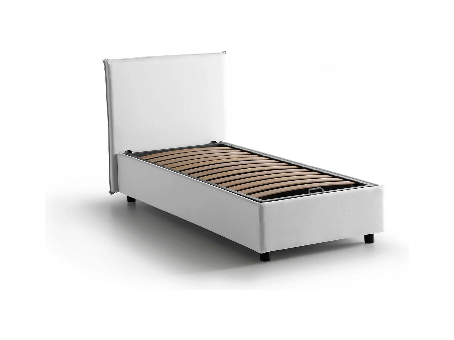 Chiaraluna eenpersoonsbed, Opbergbed met stoffen bekleding, 100% Made in Italy, Opening aan de voorzijde, inclusief matras van 90x190 cm, Wit