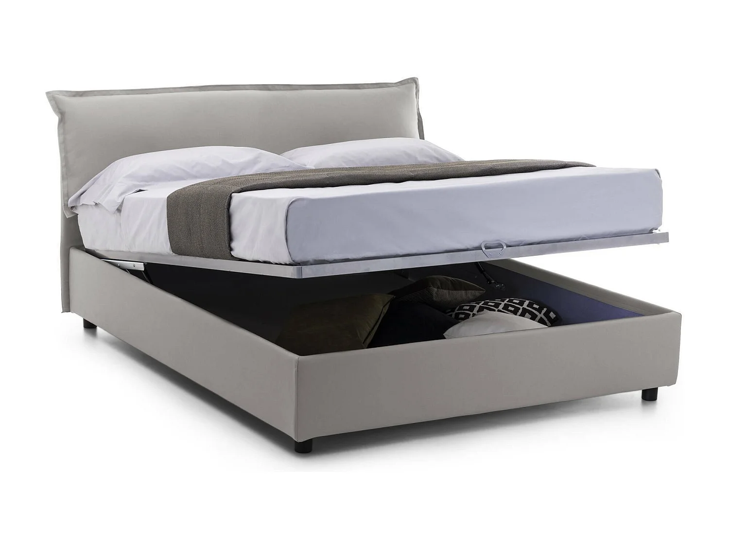 Lit double Clio, Lit coffre déhoussable avec tête de lit rembourrée et cadre de lit coffre, 100% Made in Italy, adapté pour matelas 160x190 cm, Gris
