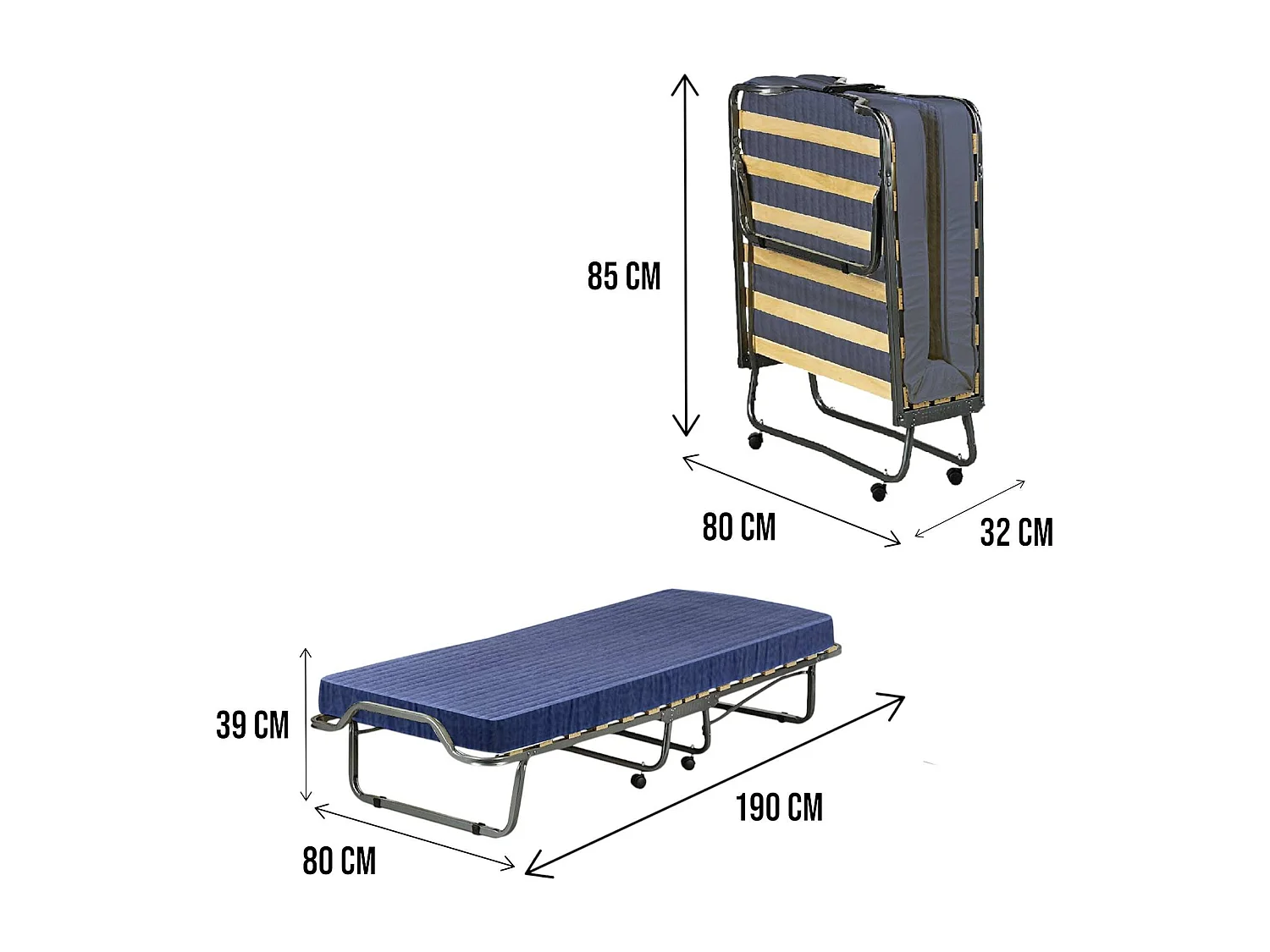 Lit pliant Pricilla, lit imple orthopédique et pliable, 100% Made in Italy, avec matela 80x190 cm inclu